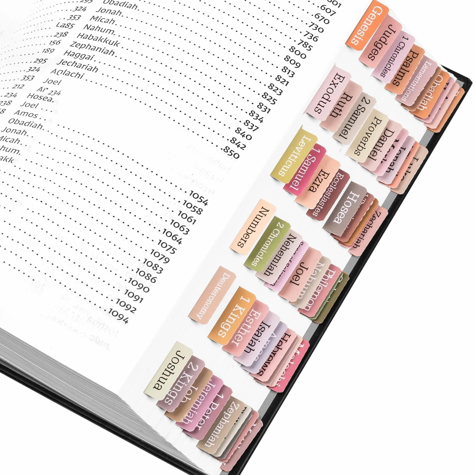 Laminowane rejestry biblijne, duże zakładki z nadrukiem boho, neutralne etykiety
