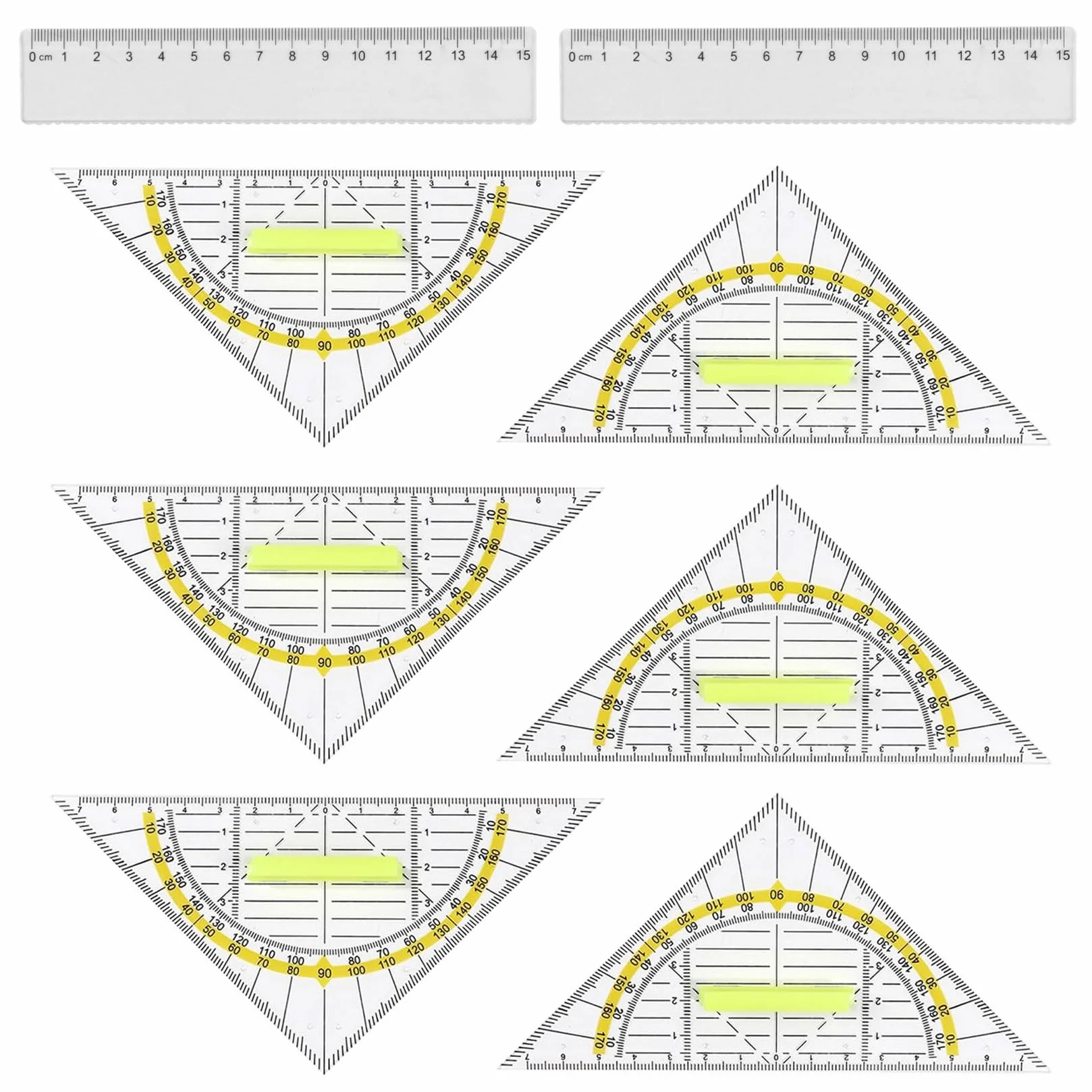 6 sztuk ekierki geometrycznej z uchwytem 16 cm, elastyczne szablony koła Geo i 2 sztuki linijki 15 cm, ekierki, zestaw linijki dla studentów, biura, projektanta, malarstwa