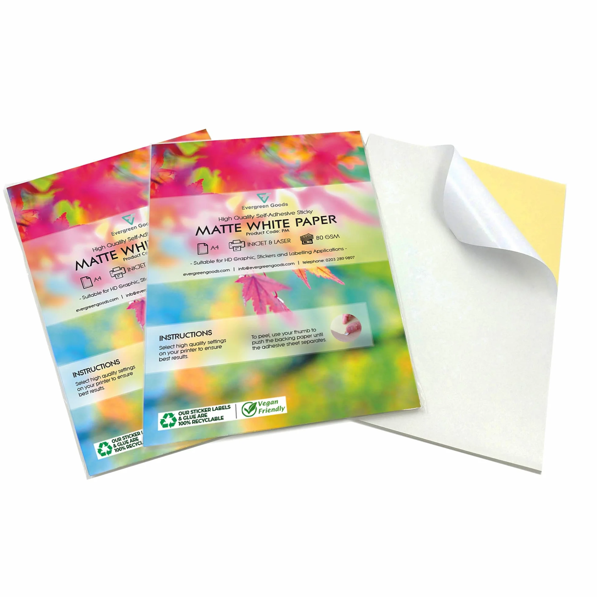 Evergreen Goods 200 arkuszy A4 biały matowy papier do naklejek, do druku atramentowego i laserowego, samoprzylepna etykieta, twórz etykiety produktów, do sztuki i rękodzieła