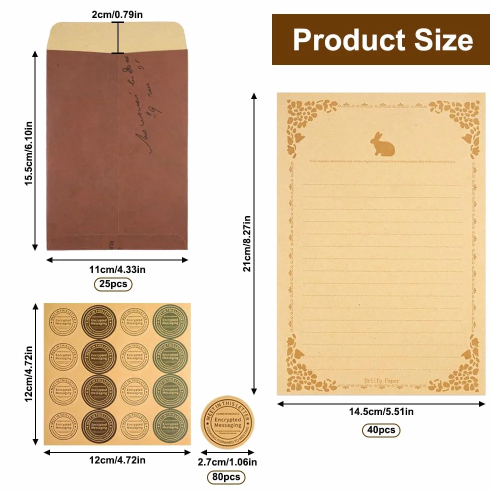 145 sztuk papeterii w stylu vintage, w zestawie 25 kopert, 40 arkuszy listowych i 80 pieczęciowych naklejek, papier listowy vintage z kopertą, koperty papierowe w stylu vintage, na listy miłosne