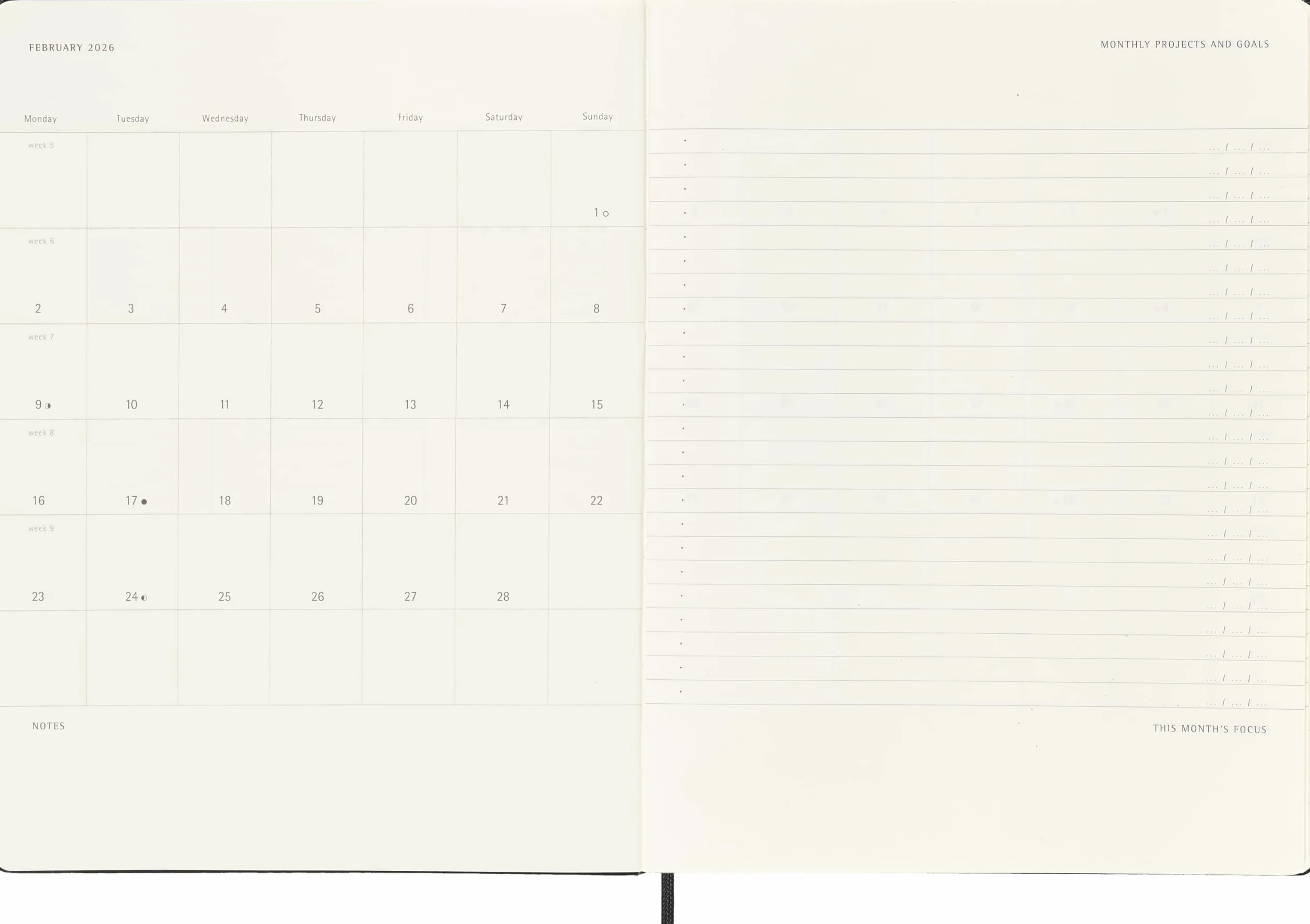Moleskine Pro Wochen Notizkalender 2026 Pro XL 1 Wo 2 Seiten vertikal fester Einband Schwarz