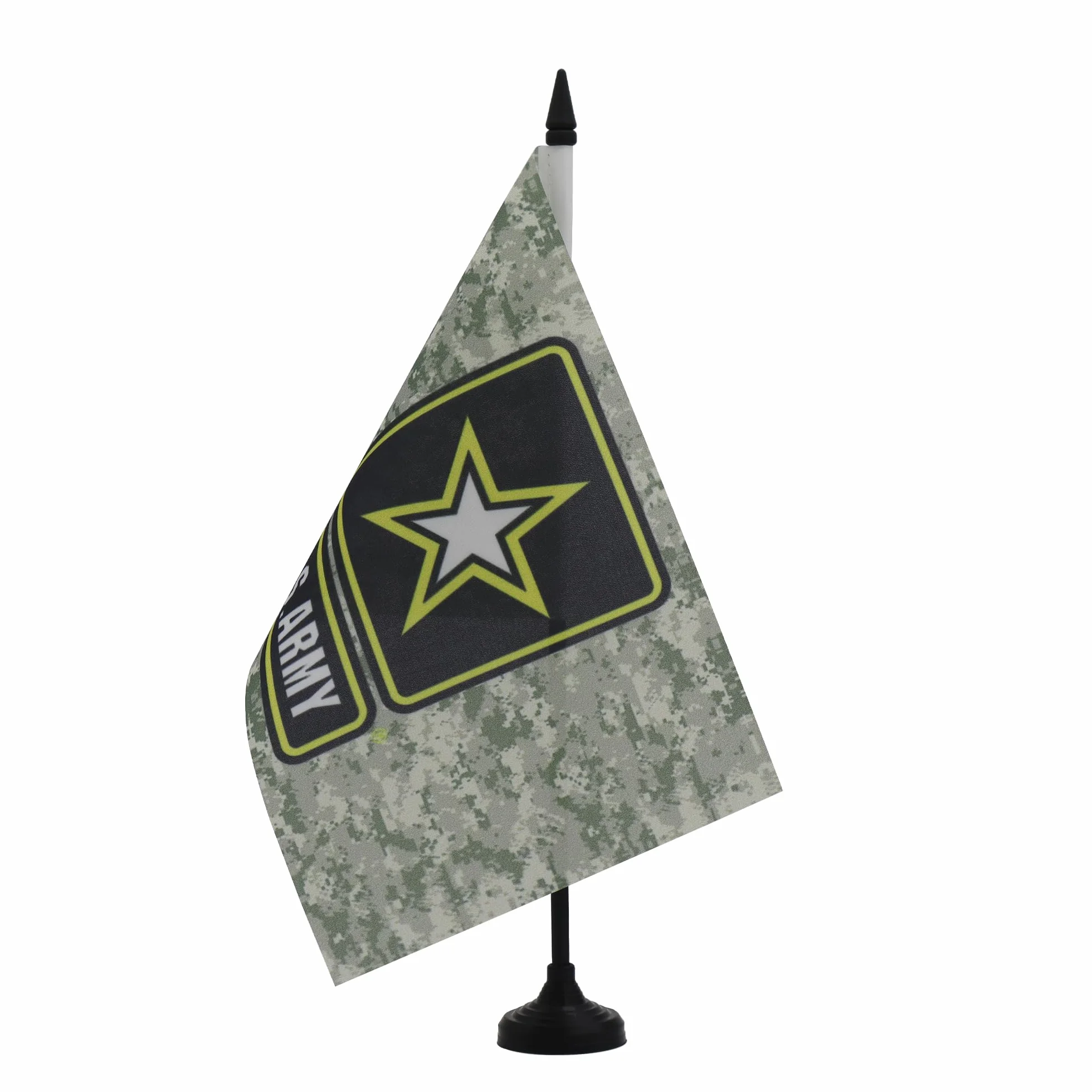 AZ FLAG - Flaga stołowa US Army Camouflage 21x14cm - Mała flaga biurowa Armii Stanów Zjednoczonych 100% poliester z 25 cm maczugą i czarną plastikową podstawą