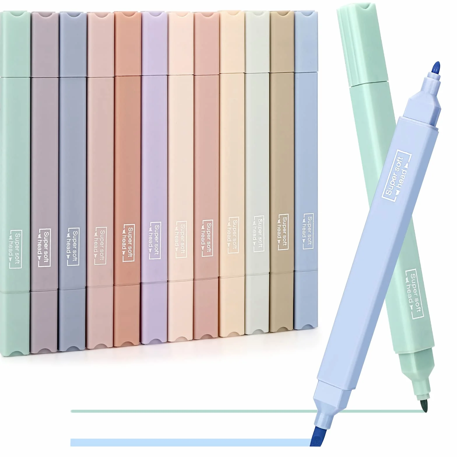 Mkitnvy Dual Tips zakreślacze tekstowe, 12 szt., estetyczne zakreślacze, różne kolory, zestaw pastelowych kolorów, nie wybielać, szybkoschnący, szybki do trzymania, do dziennika, planera biblijnego