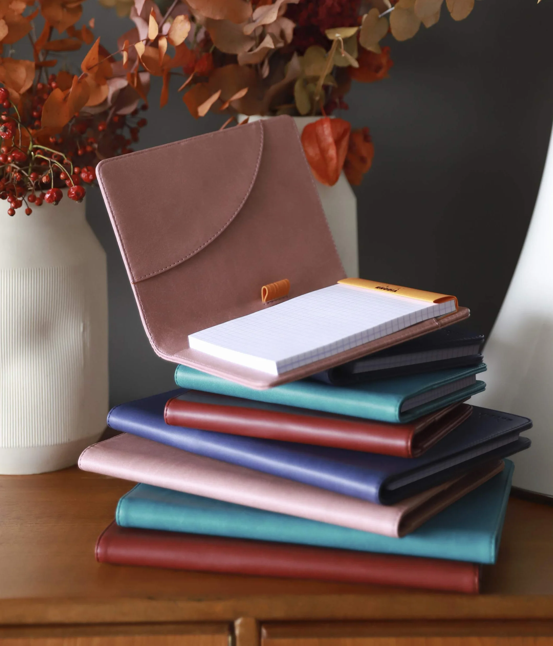 RHODIA 213009C – Teczka na notatnik i dokumenty N°13 Różane Drewno – do notatników i notesów w formacie A6 (10,5 x 14,8 cm) – włoska skóra ekologiczna premium