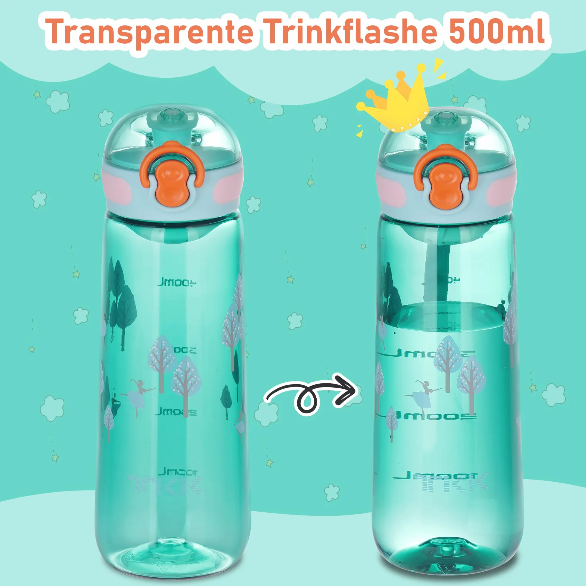 TITIROBA TKK butelka dla dzieci z szczelną pokrywką, tritan, bez BPA, obsługiwana jedną ręką, kolor niebieski, 500 ml