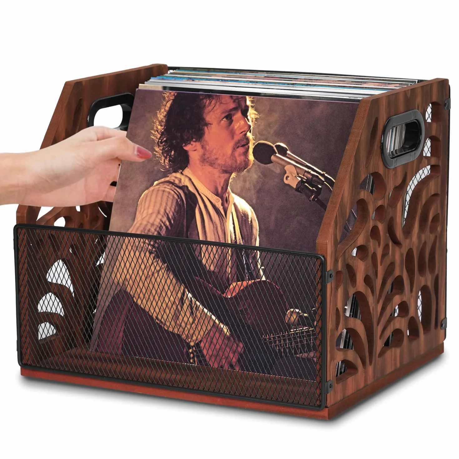 Regał do przechowywania płyt winylowych Vintage, drewniany uchwyt na płyty winylowe do przechowywania dla 70+ LP, również na albumy, magazyny, książki, akta, gazety