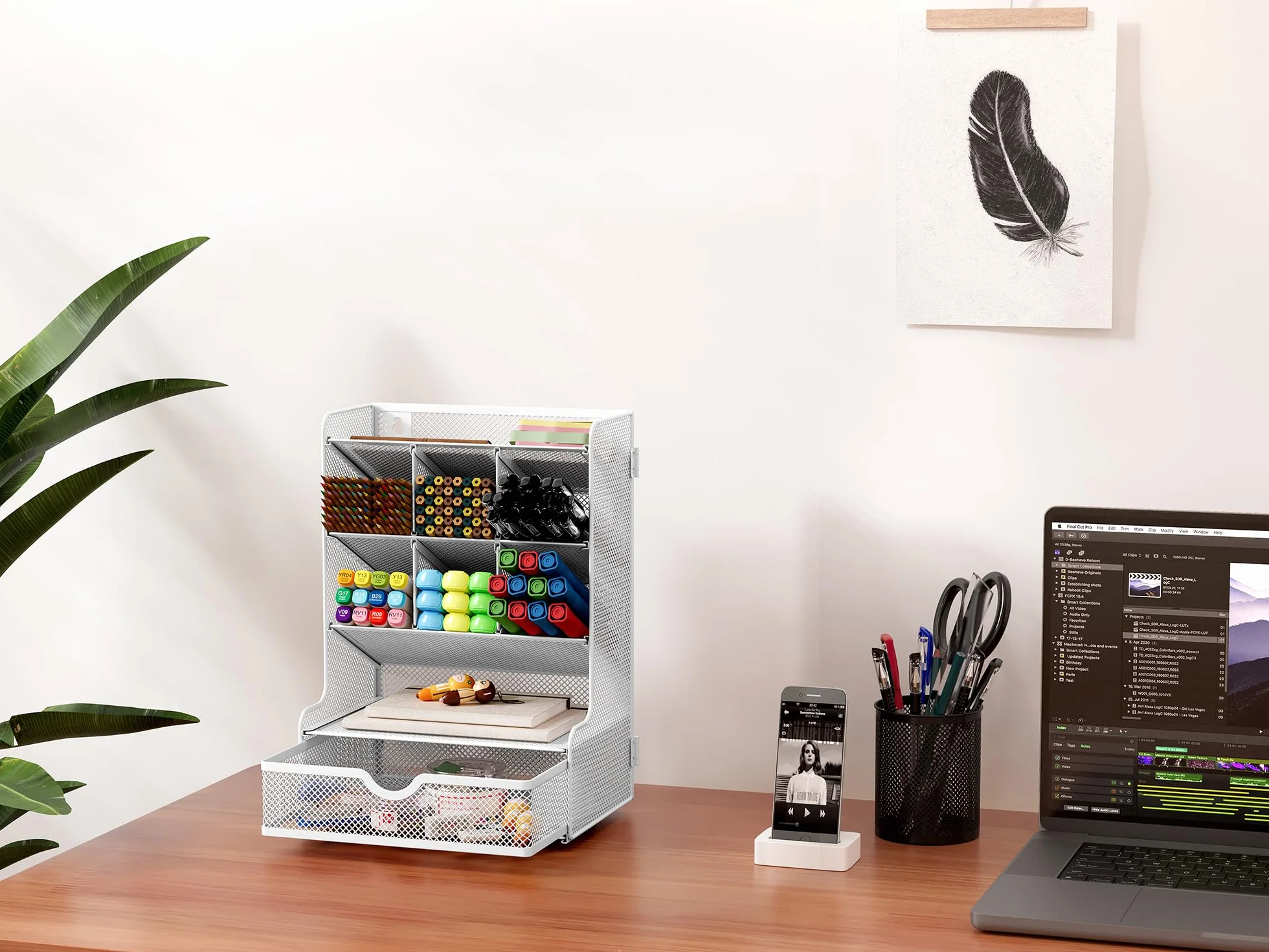 EasyPAG Organizer na biurko 4 poziomy siatki z szufladą biały