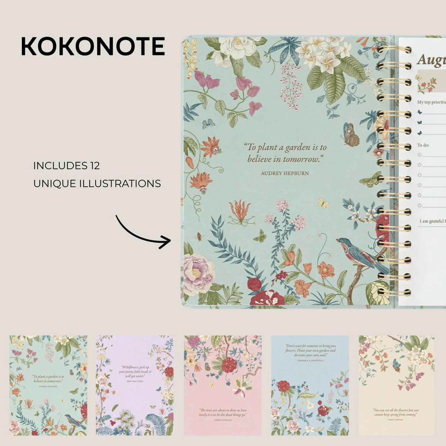 Kokonote Academic Diary 2026-2027 Week to View Seasonal Flowers Planner