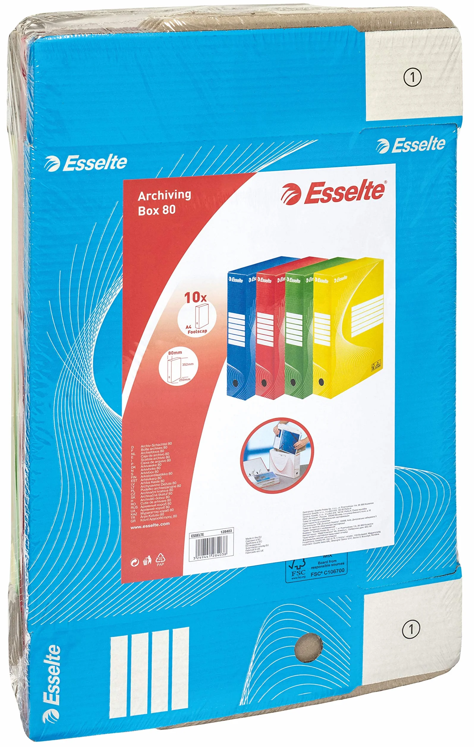 Esselte 128403 A4 standardowe pudełko do archiwizacji, wielokolorowe - 10 sztuk
