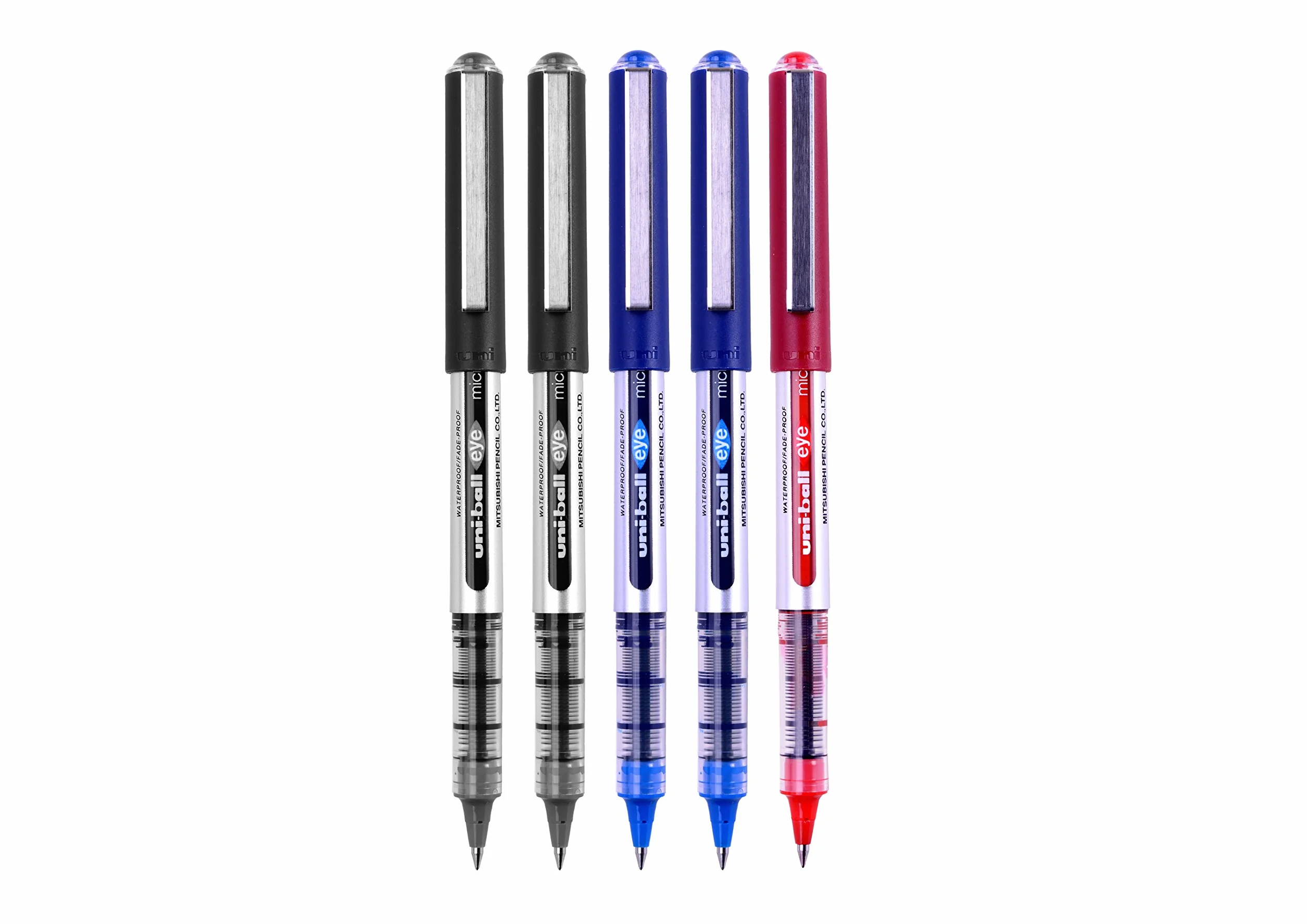 uni-ball UB-150 Eye Micro długopisy kulkowe 0,5 mm czarny niebieski czerwony Uni Super Ink opakowanie 5 sztuk