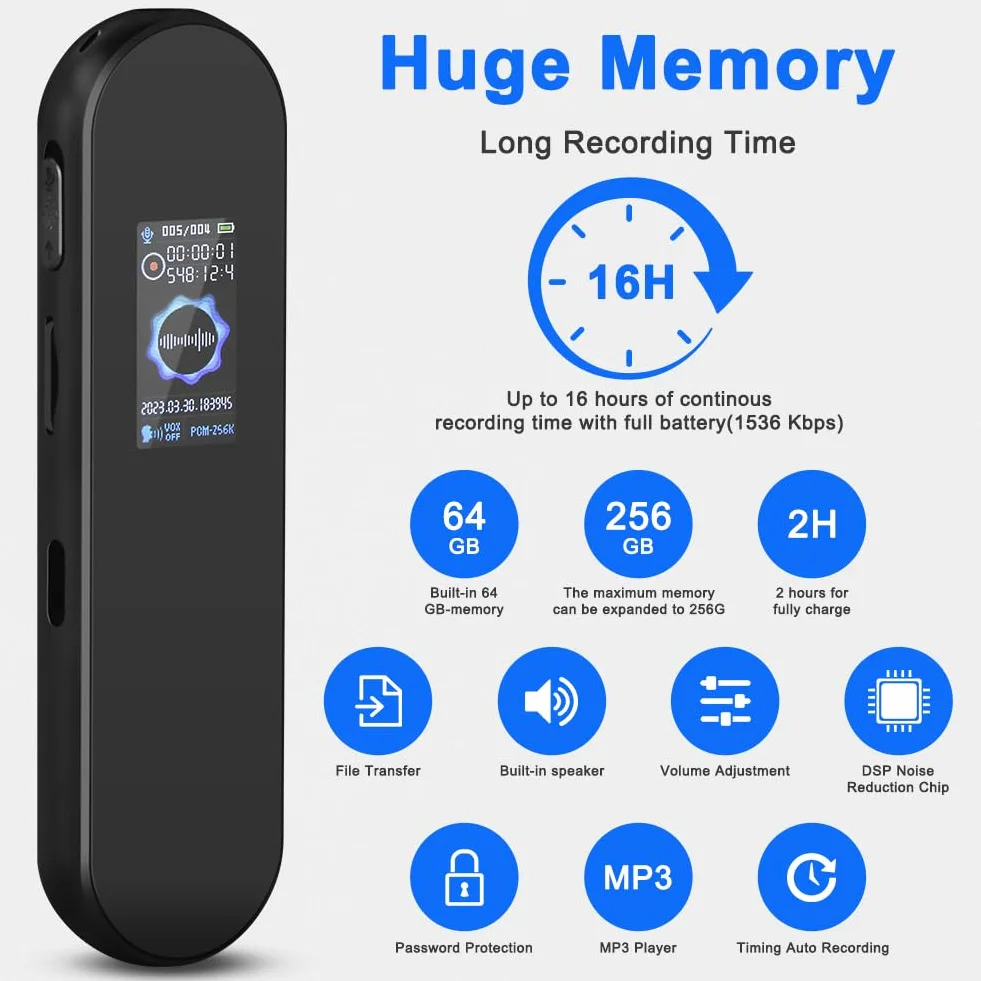 Vicloon 64GB dyktafon rejestrator dźwięku USB C do klas konferencji