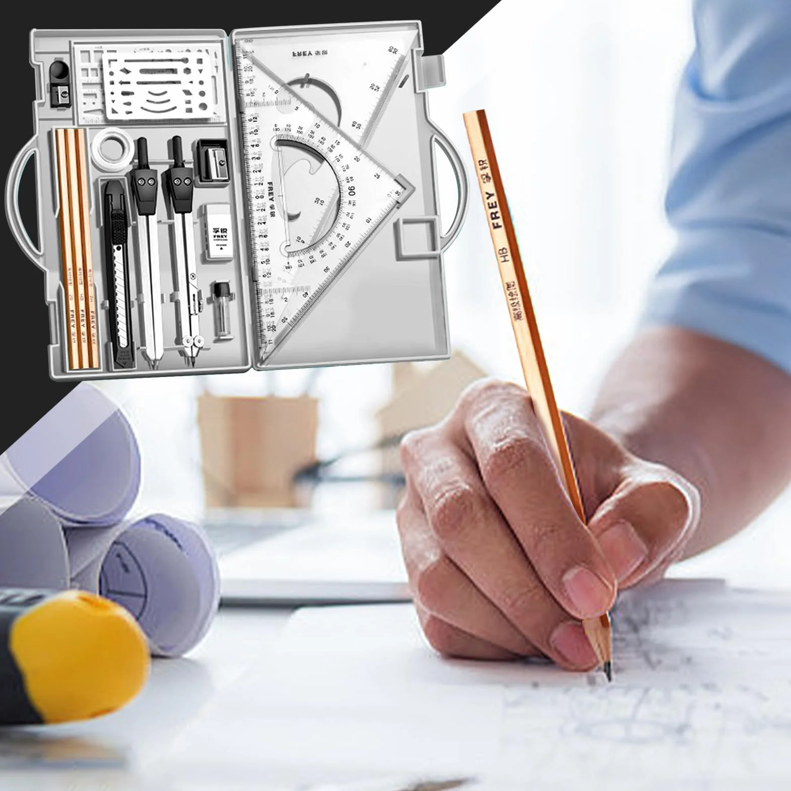 Professional Geometry Set, zestaw kompasu, narzędzia rysunkowe z pudełkiem do przechowywania