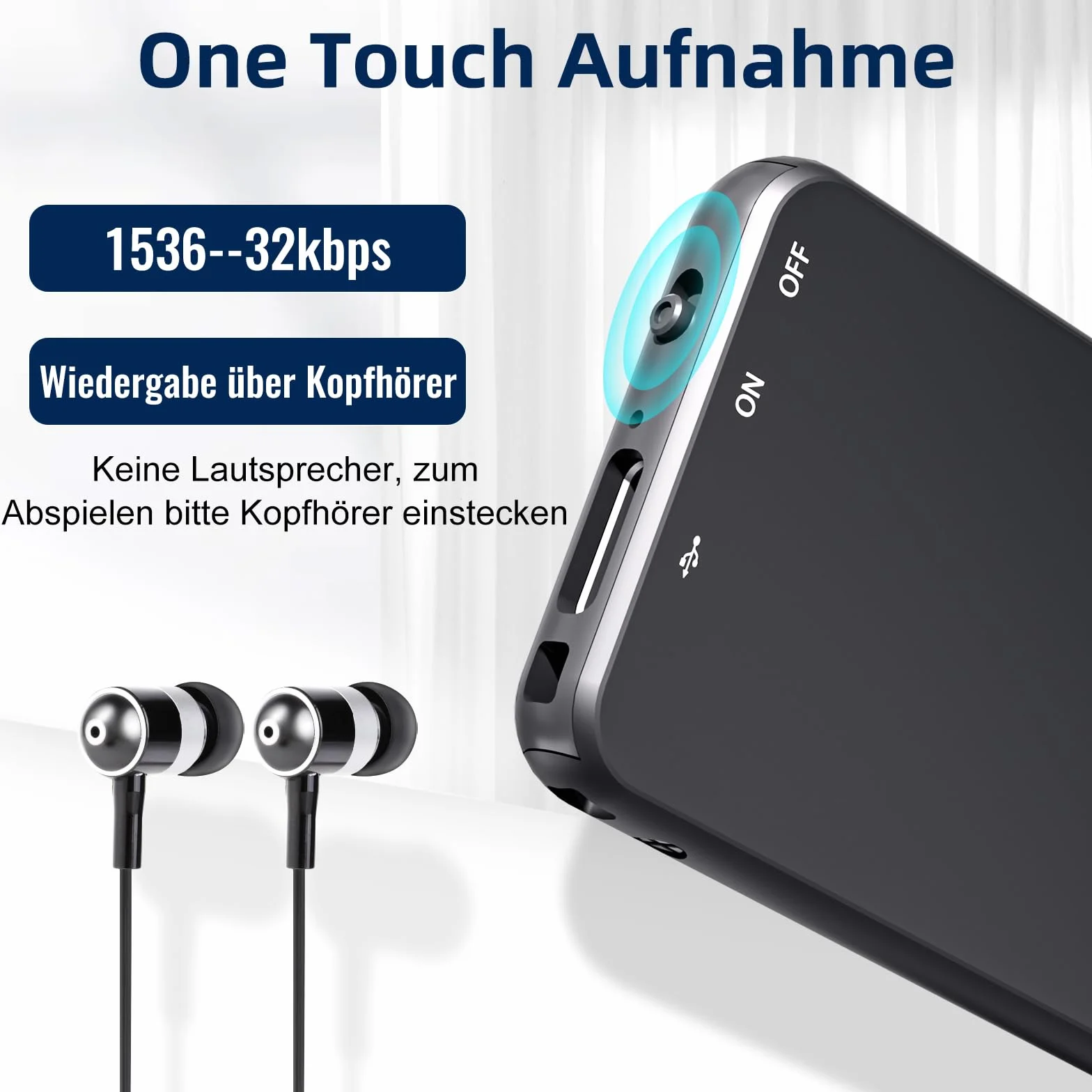 Cyfrowy dyktafon mini 64 GB USB C 35 godzin nagrywania