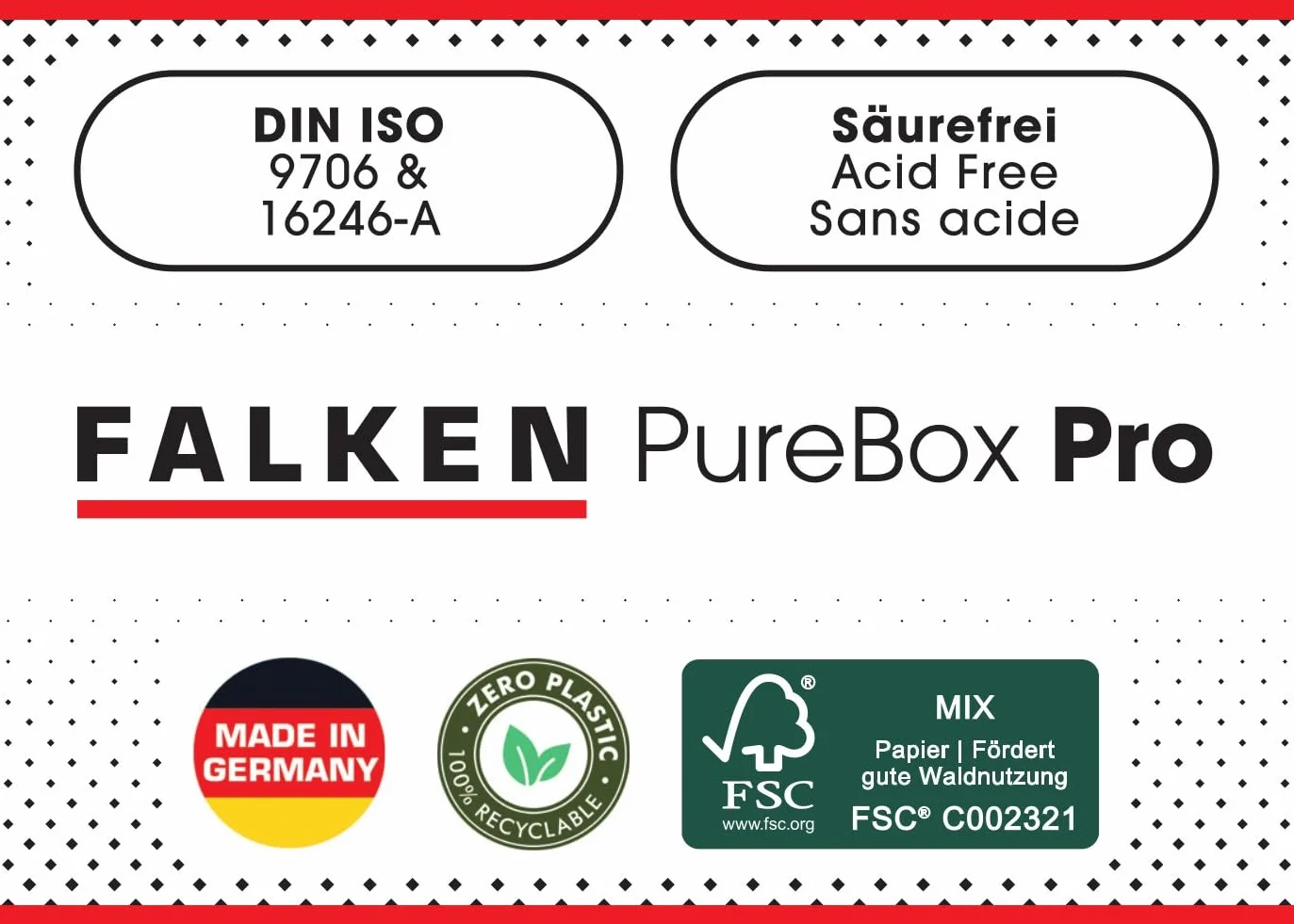 FALKEN Oryginalne pudełko do przechowywania PureBox Pro. Made in Germany. 40 mm wysokości DIN A4 odporne na starzenie, bezkwasowe pudełko do przechowywania z pokrywką, nadaje się do archiwizacji,