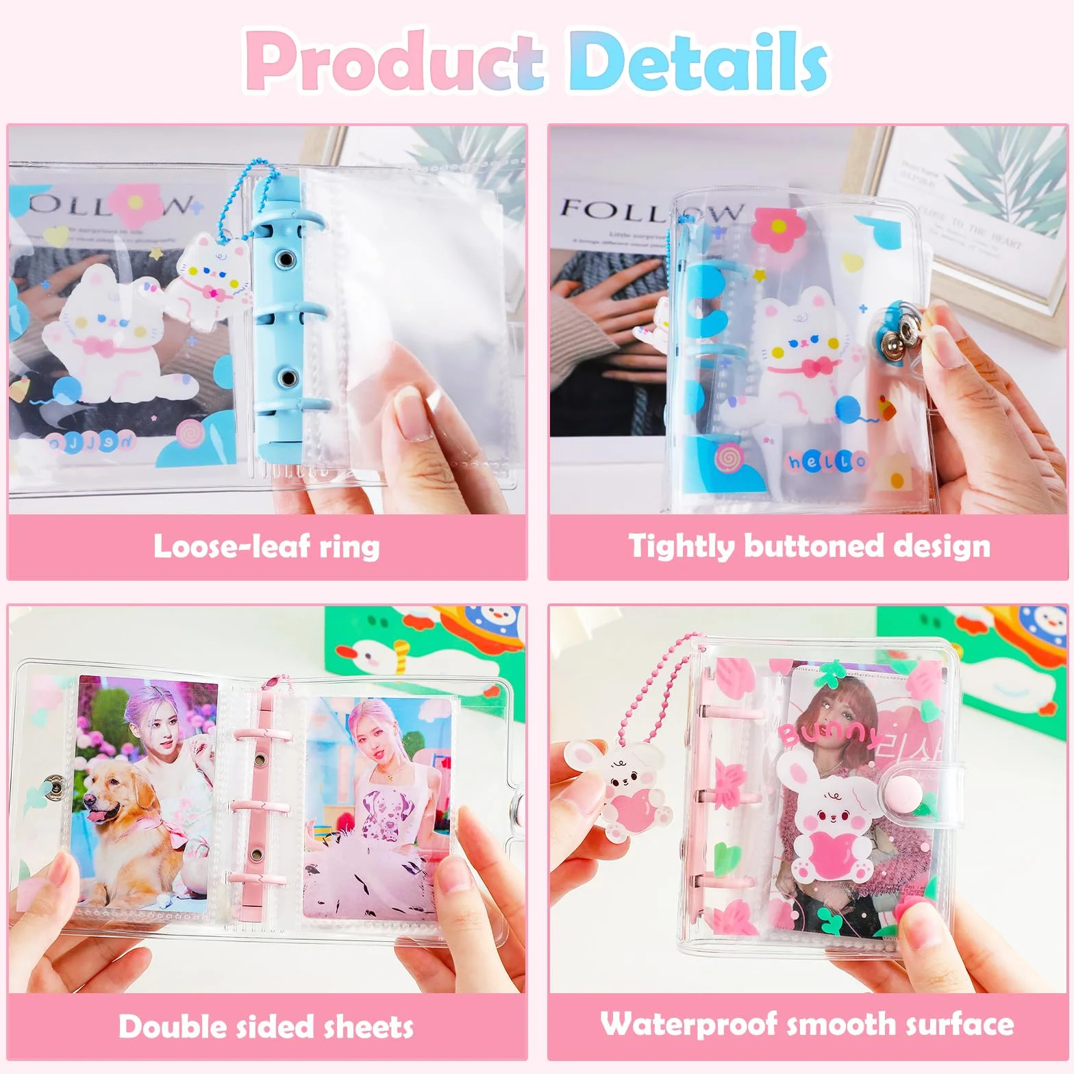 Kpop Photocard Binder album fotograficzny 10 rękawami 3 cale mini z brelokiem do kluczy