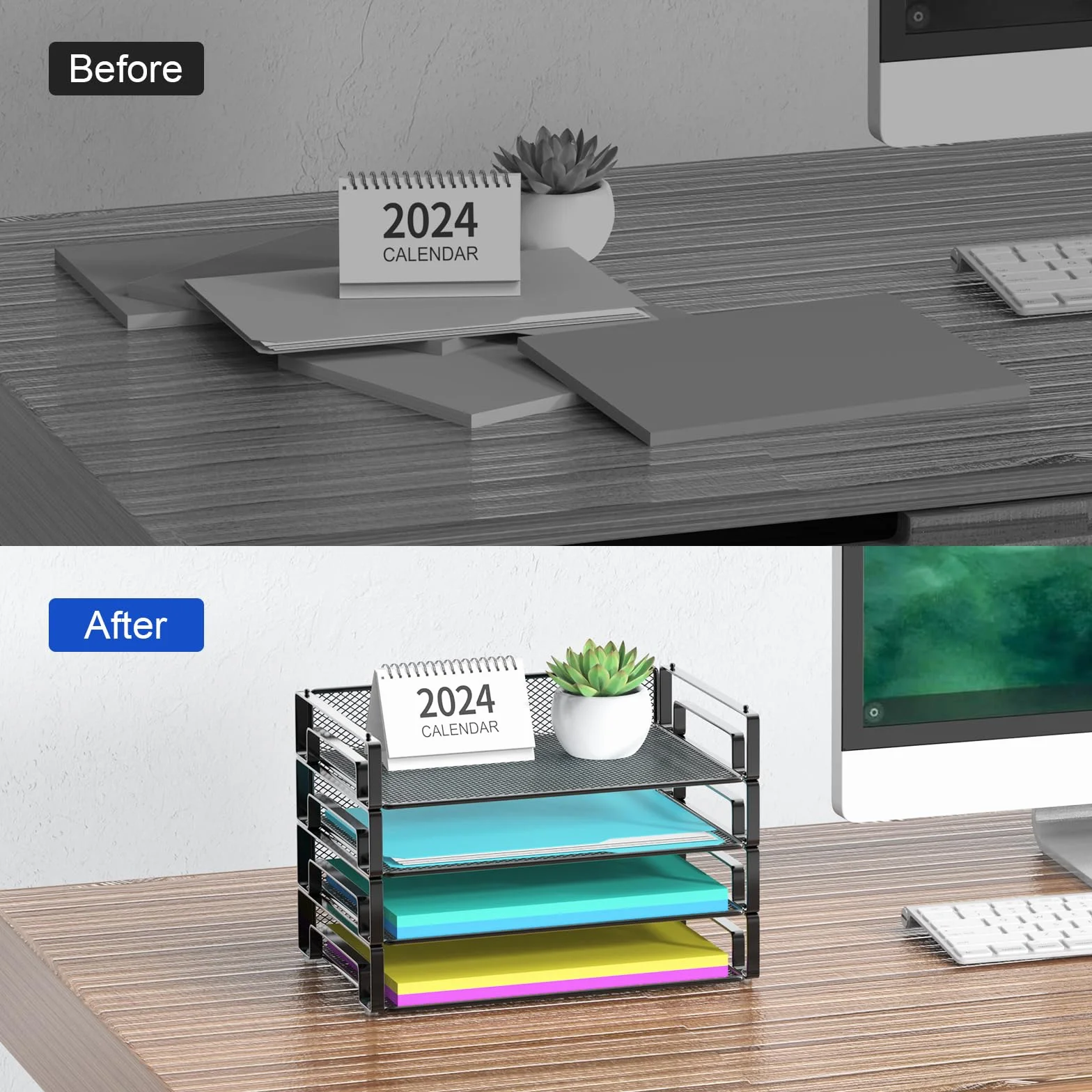 Samstar 4-pak tacek na papier listowy A4, organizer na dokumenty na biurko, sortownik z siatki