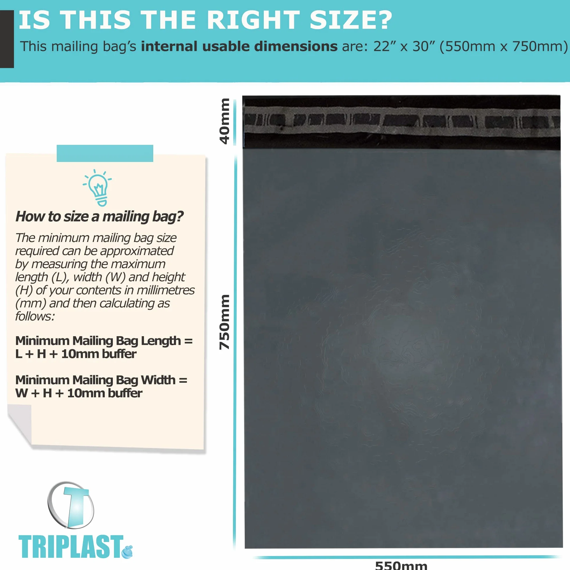 Triplast MBGRY22X30050 Torby, Szary, 22" x 30"