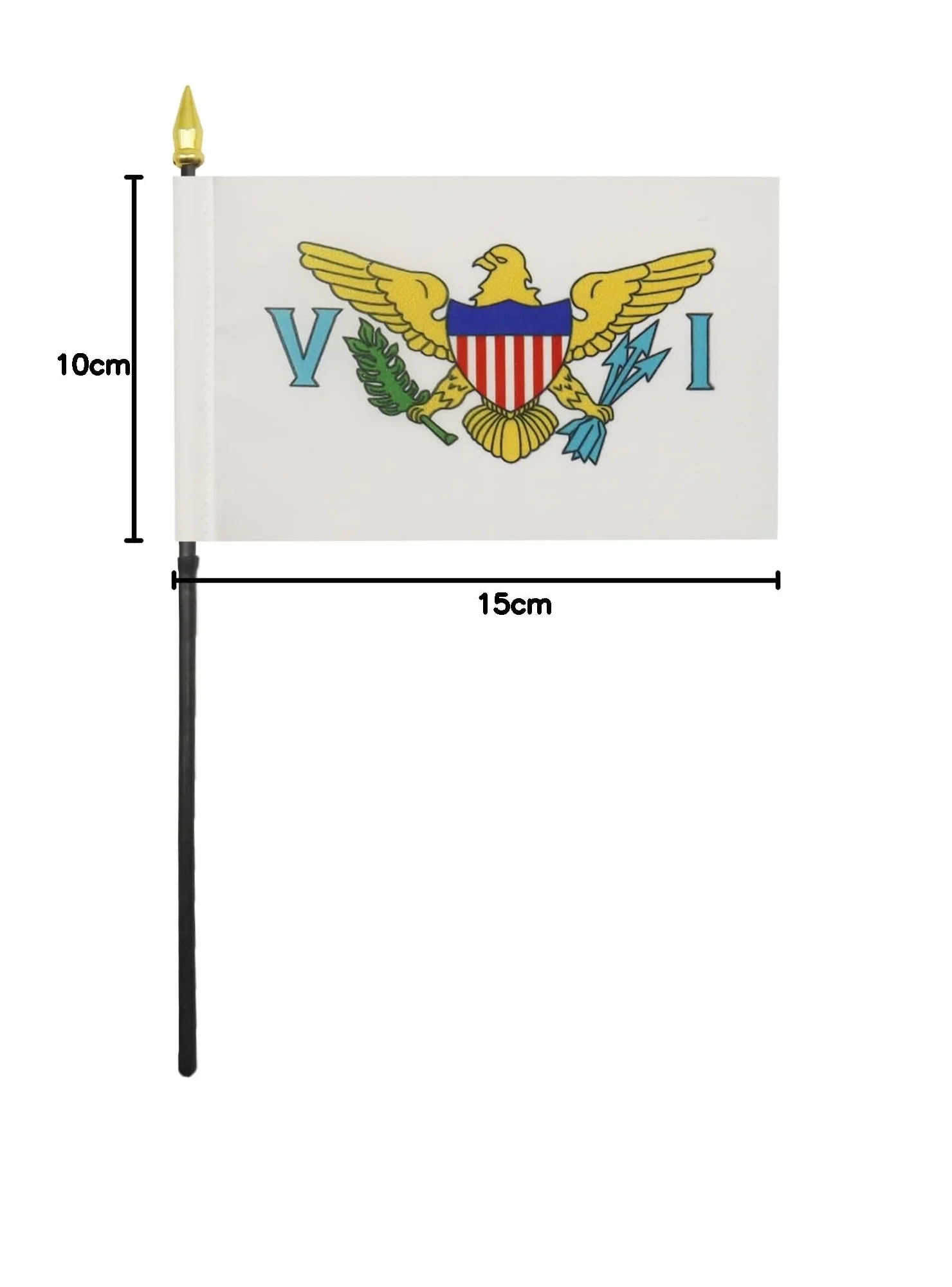 Drapeau de Table Îles Vierges des Etats-Unis avec Pointe Or, 15cm x 10cm