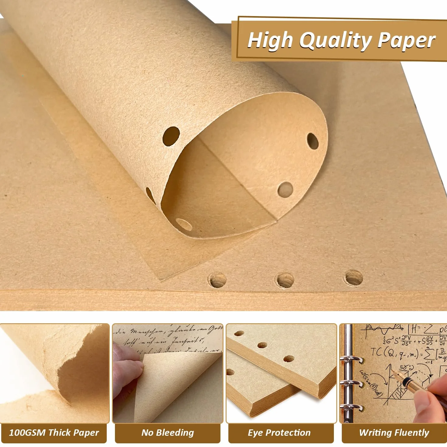 Papier uzupełniający A5 w linie, 3 sztuki, 6 otworów, wkłady do segregatora, 135 arkuszy, 270 stron, do ponownego napełnienia, do notatnika, planera, pamiętnika, organizera (brązowy, A5 pusty)