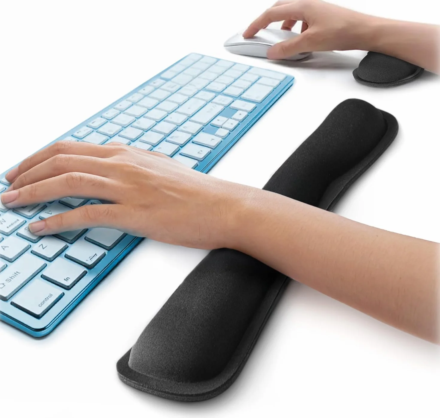 Keyboard Wrist Rest Pad with Mouse Arm Support Black Memory Foam Gel Cushion for Typing Elbow Pain Relief