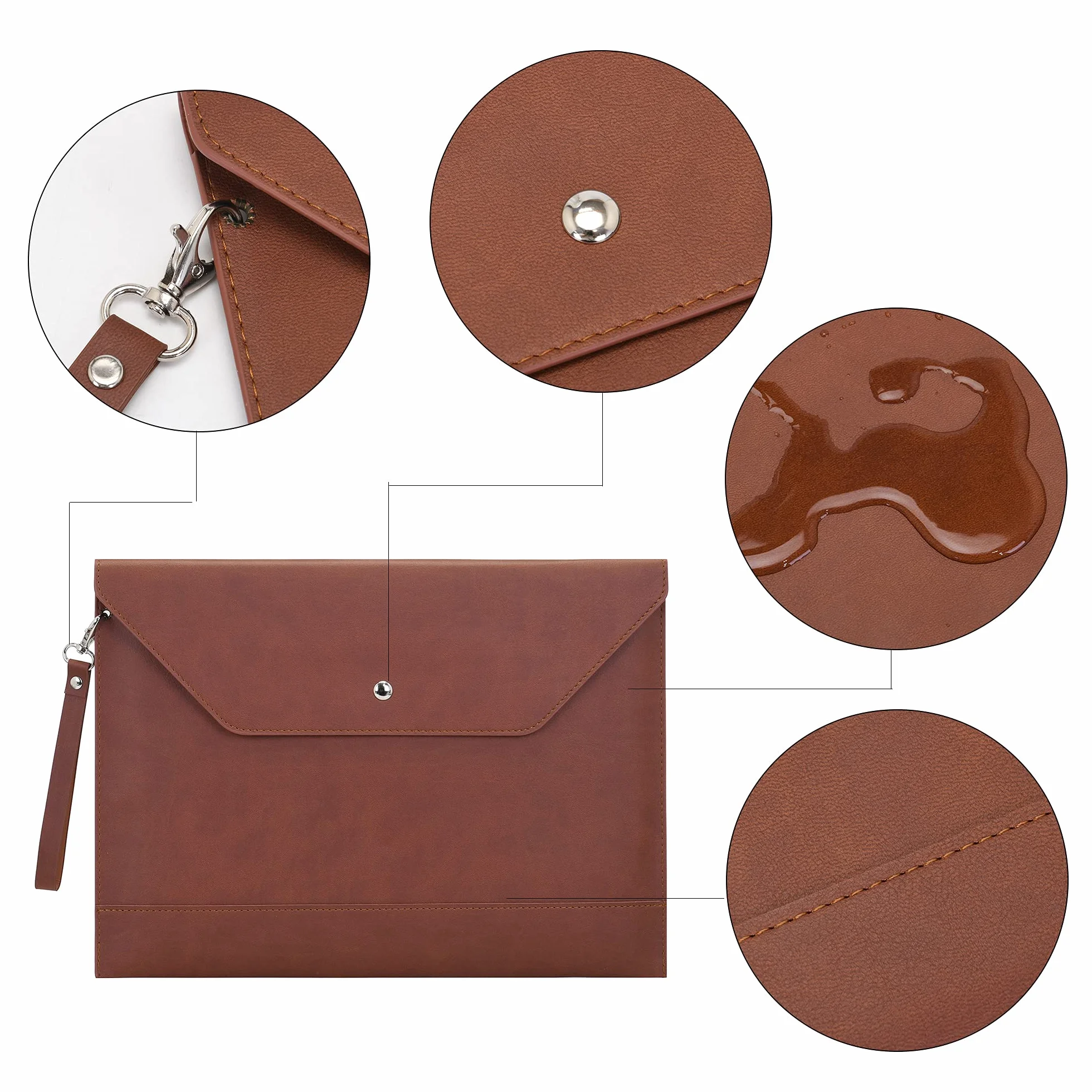 Wonderpool Kopertowe etui A4 ze skóry PU, teczka kieszonkowa, teczka na dokumenty, torba ze zdejmowanym paskiem na rękę i 4 kieszeniami na dokumenty, tablet, telefon, artykuły pa, śliwkowa