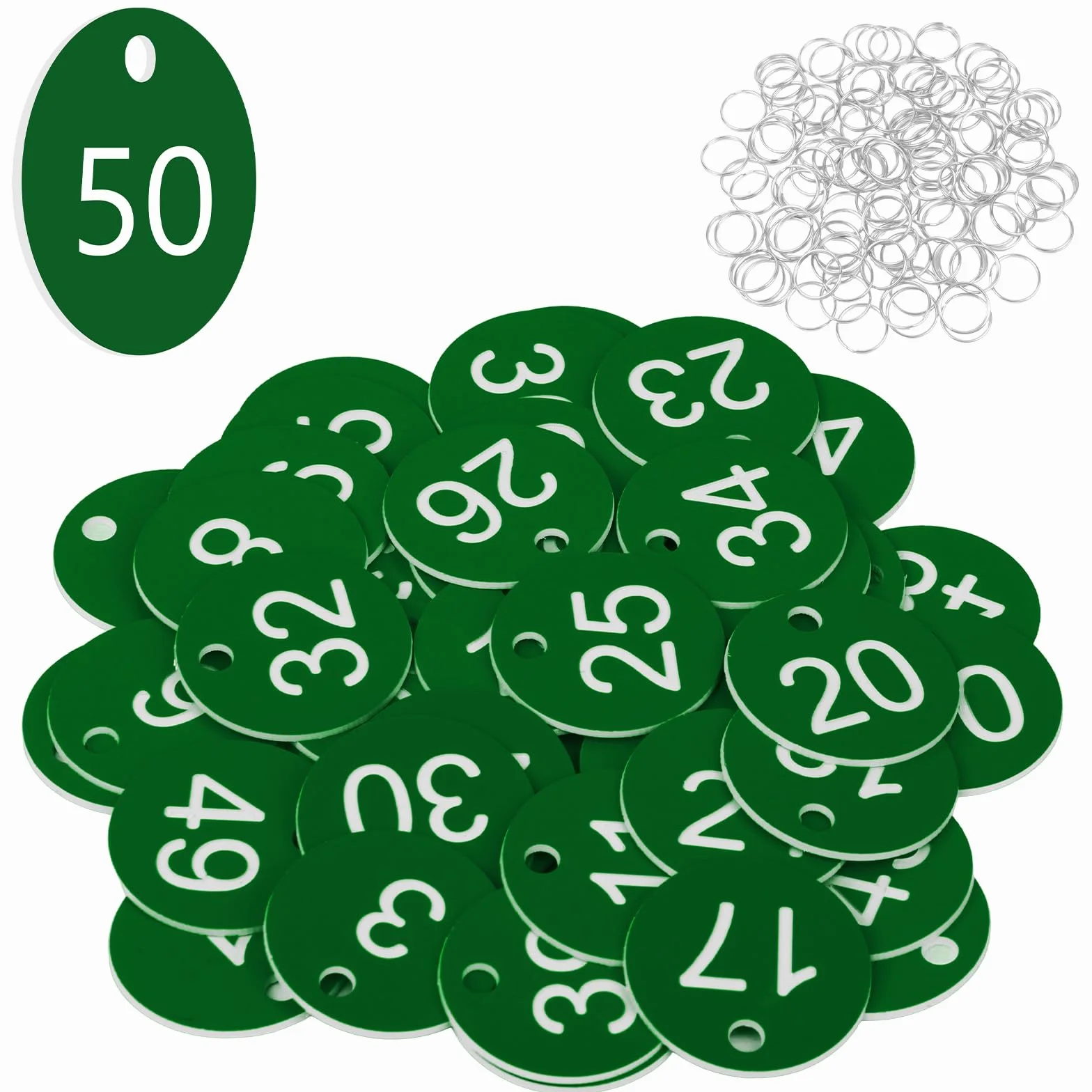 Flintronic Plastikowe cyfry z brelokami, grawerowane, numerowane przywieszki z tworzywa sztucznego, do biura, hotelu, skrzynki pocztowej, akademika, 50 szt., zielone