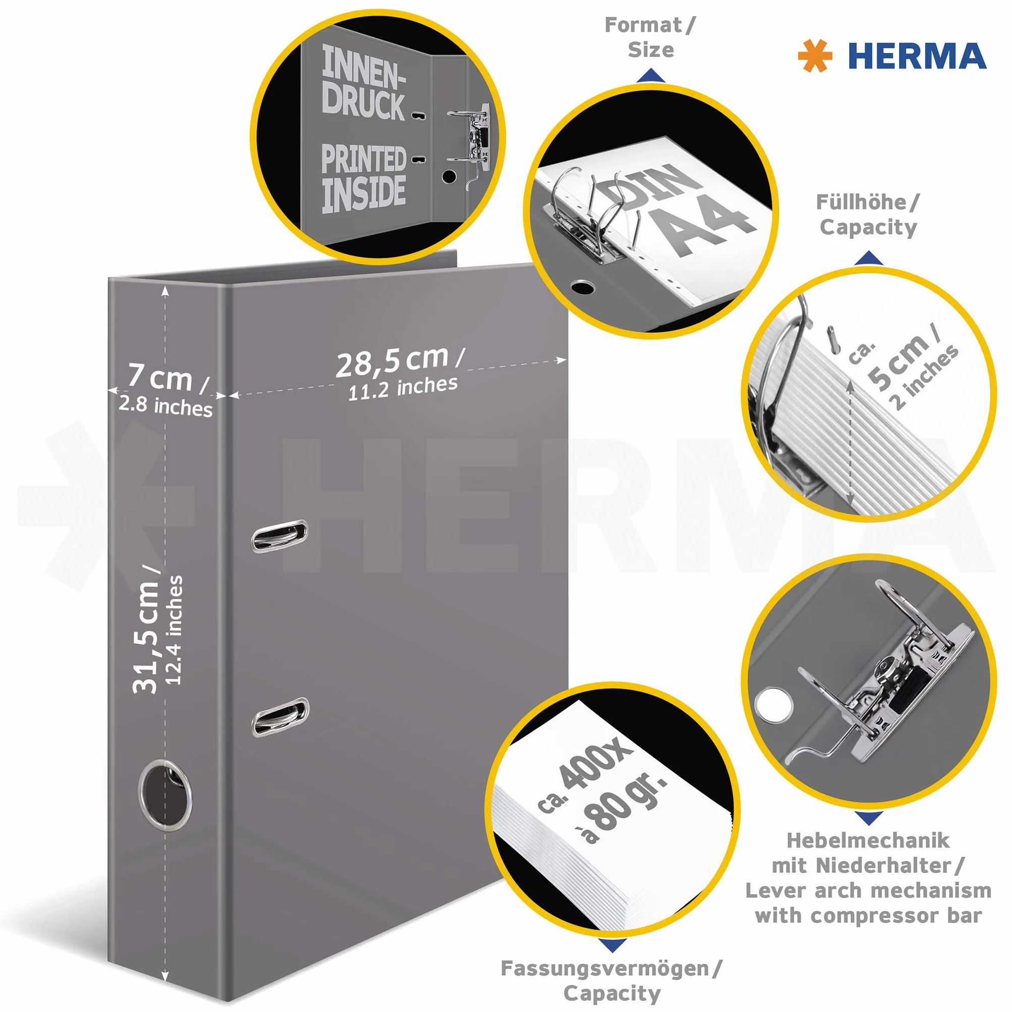 HERMA Segregator A4 Rzym Włochy, 7 cm szerokości, segregator dziecięcy z motywem miast, kolorowy segregator z wewnętrznym nadrukiem, dla chłopców i dziewczynek