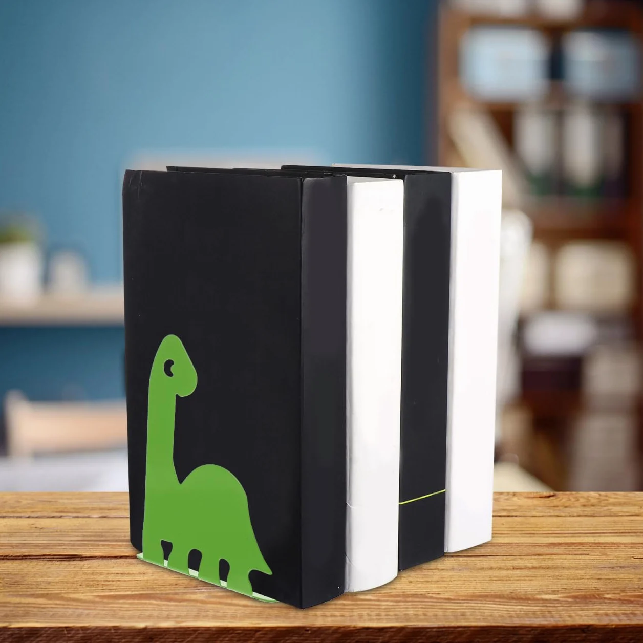 TOYANDONA Podpórki do książek z żelaza, motyw dinozaura, antypoślizgowe, zielone, 1 para