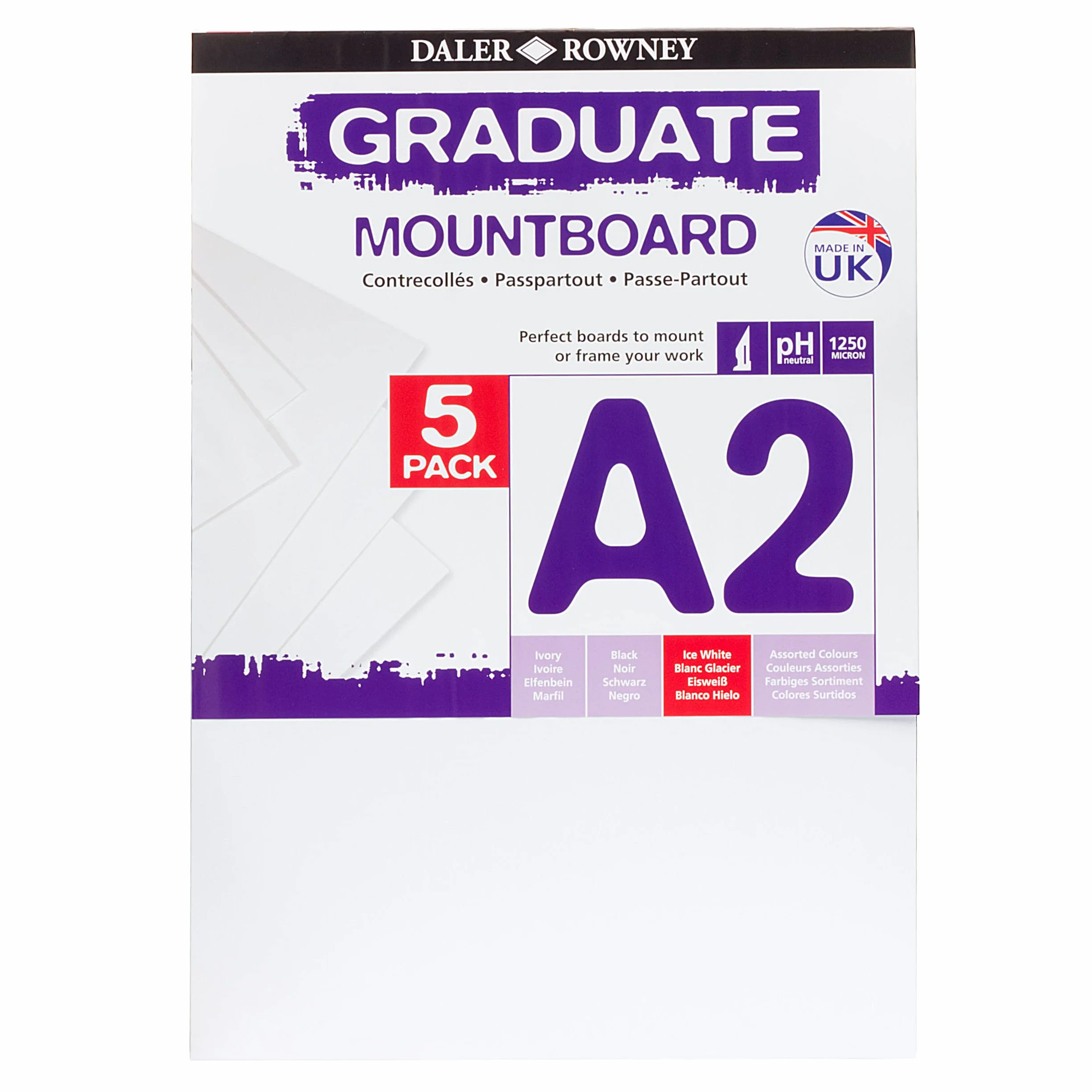 Daler-Rowney Graduate Cream Core A2 zestaw płyt montażowych, 5 x lodowa biel, gładka powierzchnia, grubość 1,25 mm, dla studentów artystów i hobbystów