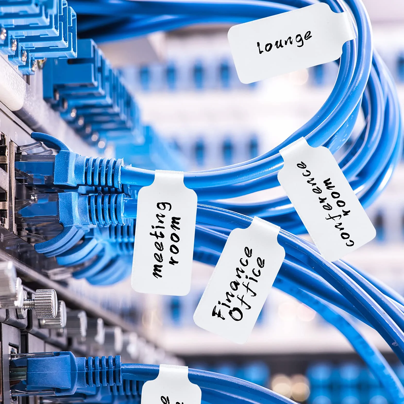 ASTER 60 samoprzylepnych pustych etykiet na kabel, wielokrotnego użytku, nylonowe, do zapisu, białe znaczniki do elektroniki, komputerów, zarządzania kablami