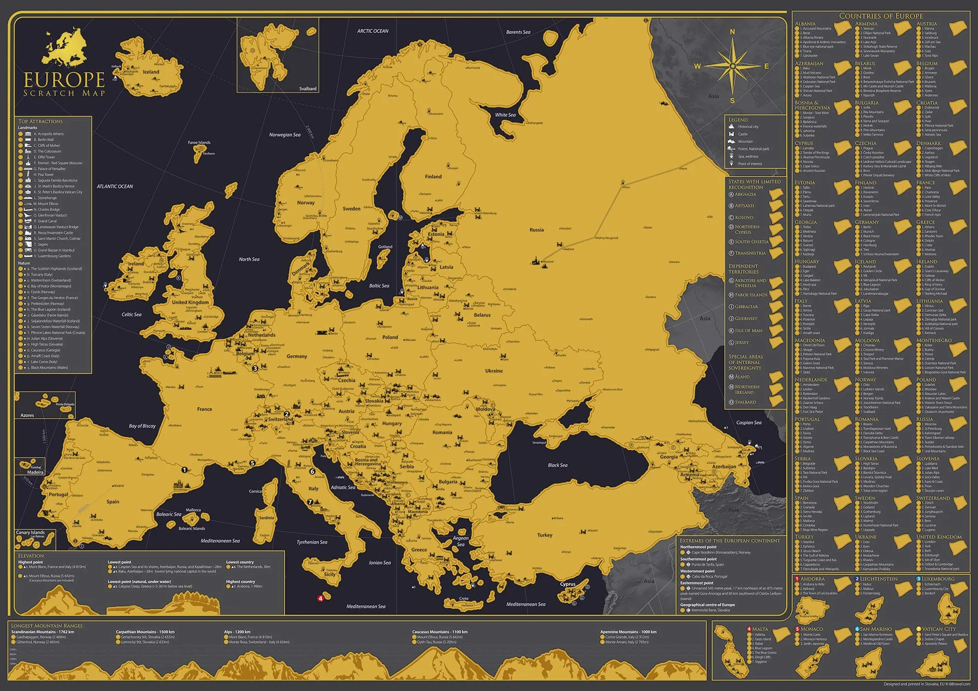 Plakat ścienny z mapą zdrapywania Europy – duży rozmiar (A1 84,1 x 59,4 cm) luksusowy wygląd mapa zdrapywania – idealny prezent podróżny