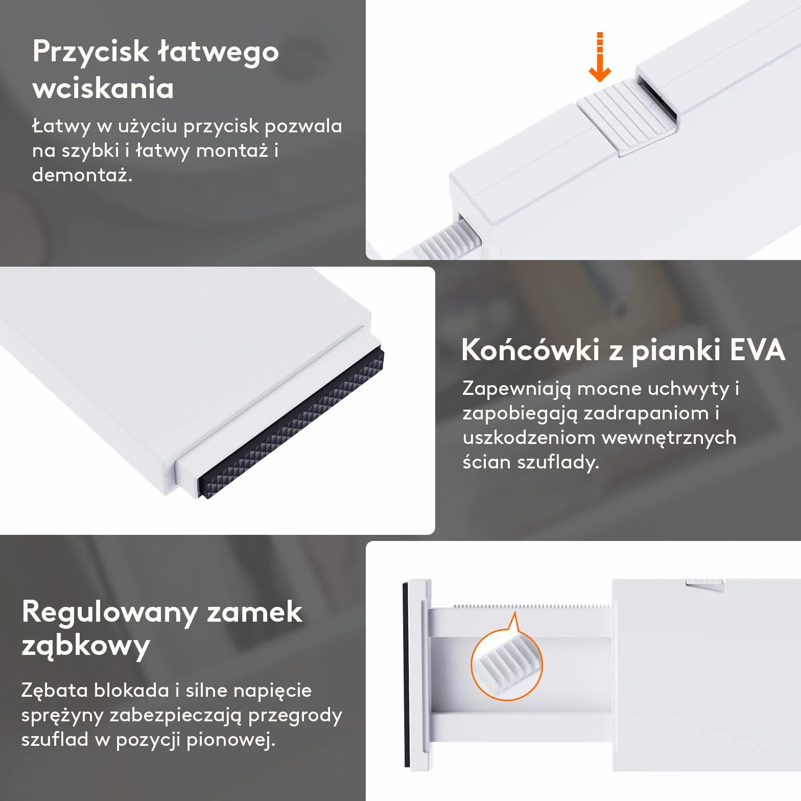 Lifewit 4 Plastikowych przegródek do szuflad o wysokości 10 cm, 28-44,5 cm Regulowane organizery do szuflad na ubrania, rozszerzalne separatory do organizacji w sypialni/łazience/kuchni/biurze