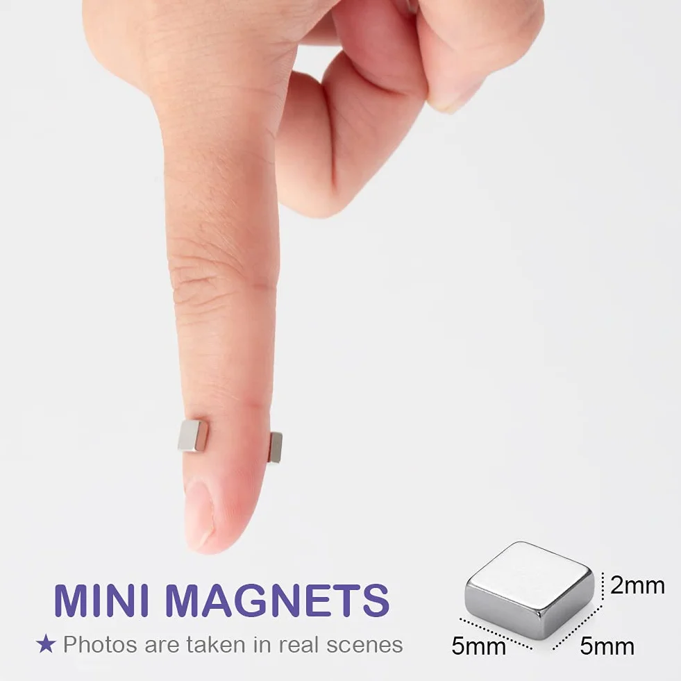 BTLIN Kwadratowe magnesy mini magnes neodymowe bardzo mocny 100 szt. do lodówki tablicy suchościeralnej rzemiosła biurowego, 5 mm x 5 mm x 2 mm
