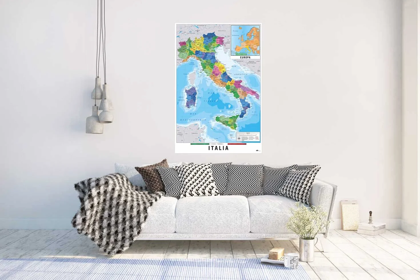 Grupo Erik Mapa Italia Físico Politico Mapa Włoch, Papier, Wielokolorowy, 91.5 x 0.1 x 61 cm