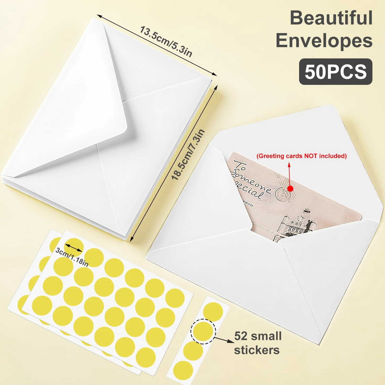 Koperty z białego papieru, mała koperta, opakowanie 50 szt., 13,5 x 18,5 cm, 120 g/m² bez okna na listy, kartka z życzeniami, zaproszenie, kartka urodzinowa, ślub, kartki z podziękowaniami (białe)