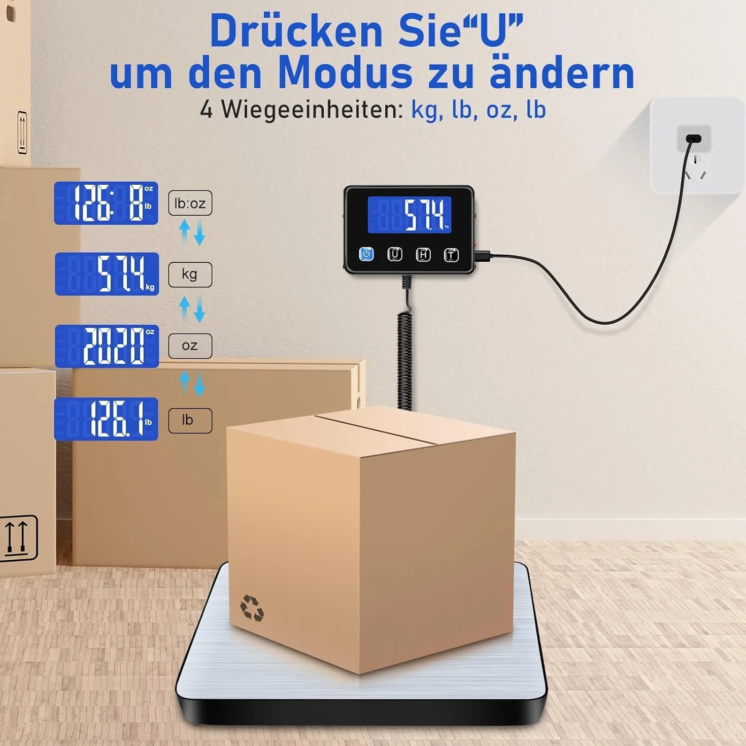 Cyfrowa Waga Platformowa ze Stali Nierdzewnej 200 kg, 10 g, Funkcja Hold/Tara