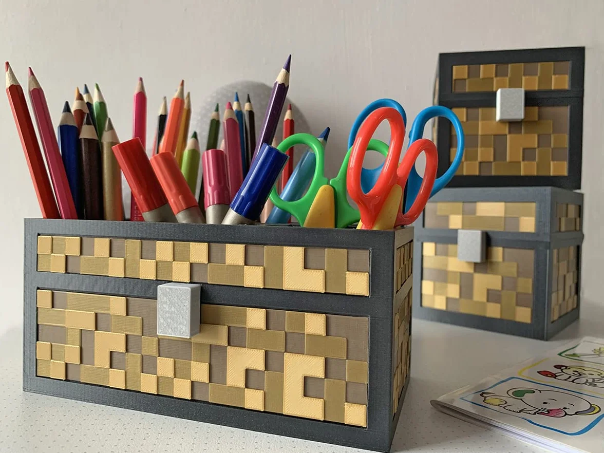 Organizer na kredki Minecraft przybornik na biurko dla dzieci pojemnik na długopisy brązowy
