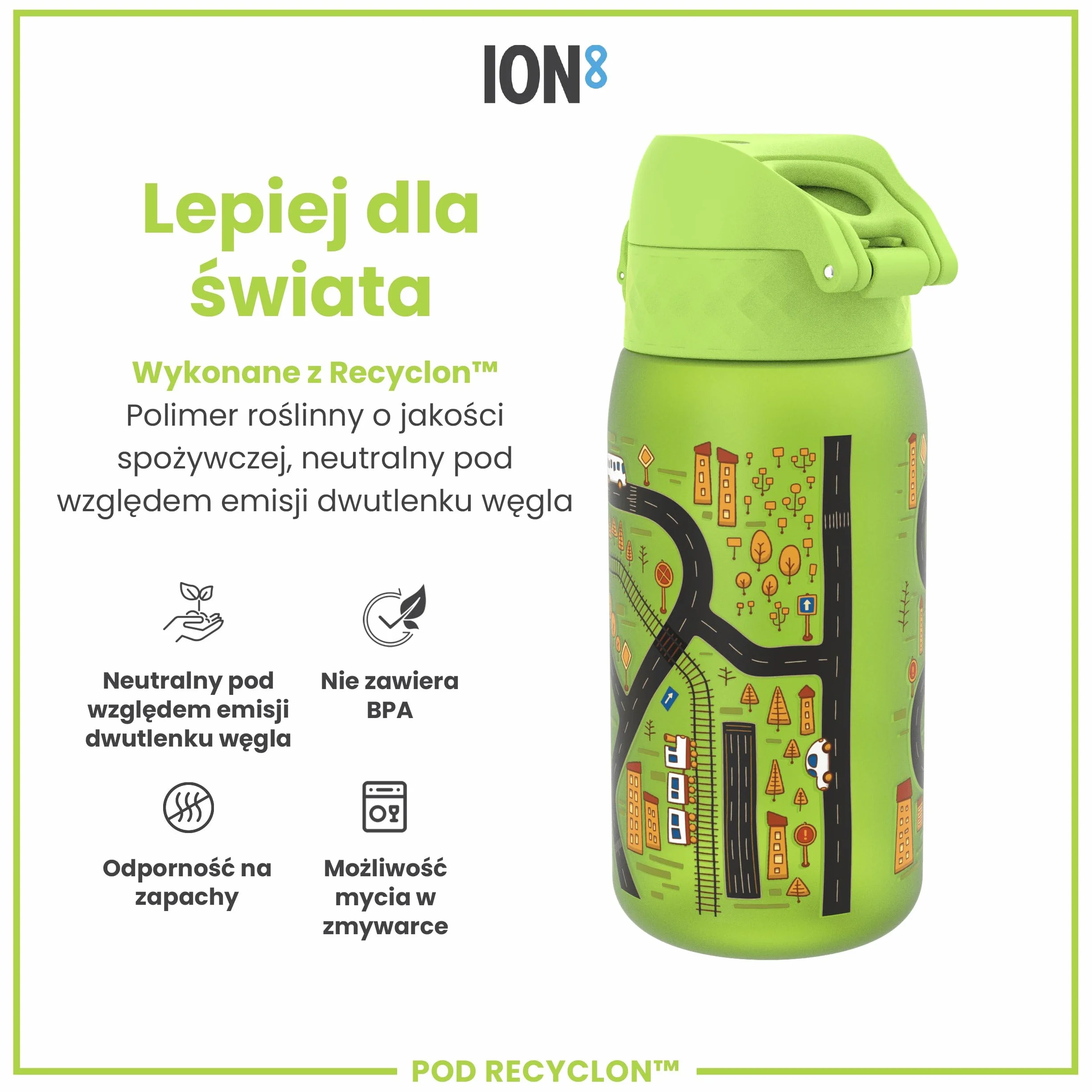 ION8 Butelka dla Dzieci, 350 ml/12 oz, Szczelna, Łatwa do Otwarcia, Bezpieczny Zamek, Można Myć w Zmywarce, Bez BPA, Uchwyt do Przenoszenia, Łatwa do Czyszczenia, Bezwonny, Auta