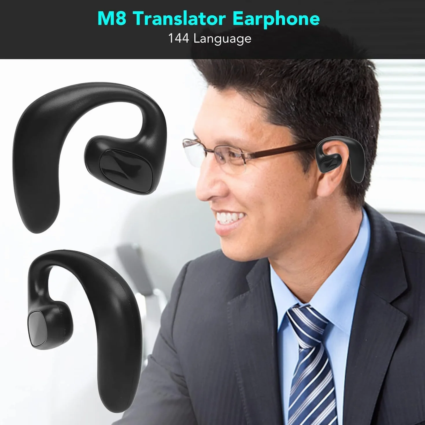 Tłumacz Języka Słuchawki Douszne, Zestaw Słuchawkowy Bluetooth M8 Obsługuje 144 Języki Dwukierunkowe Języki Tłumaczenia w Czasie Rzeczywistym Tłumacz Mowy Słuchawki do Nauki