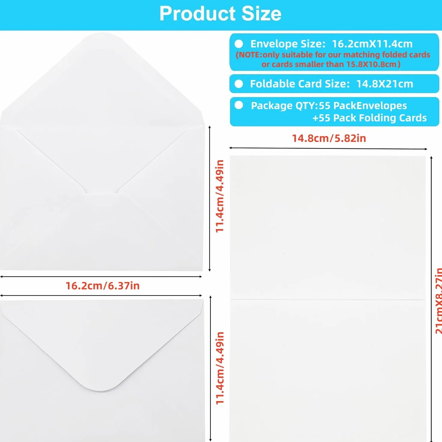 Zestaw 55 pustych kartek z kopertą, koperty C6 z pocztówkami A6, papier typu kraft, na kartki z życzeniami, kartki ślubne i kartki z podziękowaniami, białe