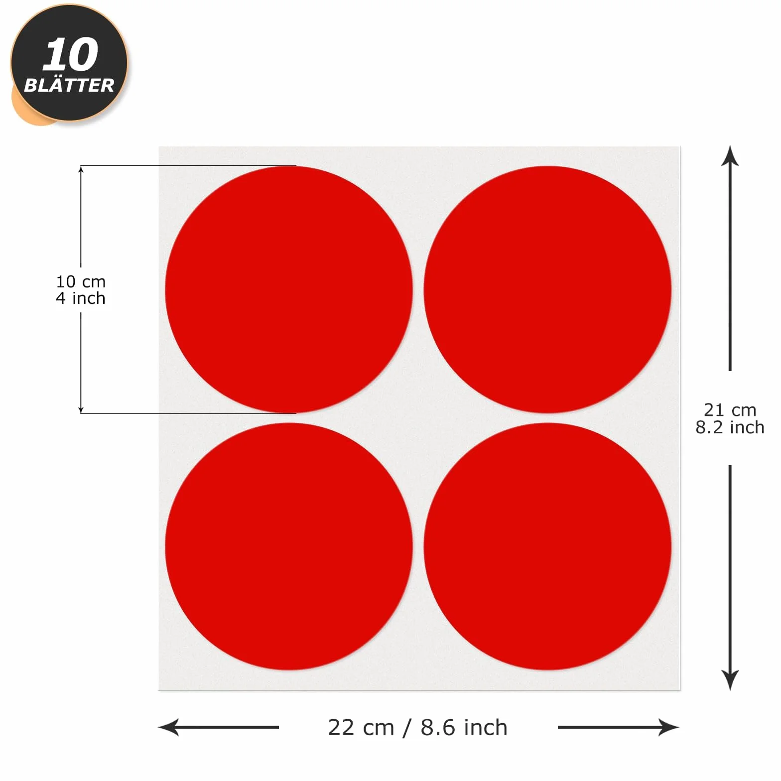 Naklejki w kropki czerwone okrągłe wodoodporne 100 mm 40 sztuk
