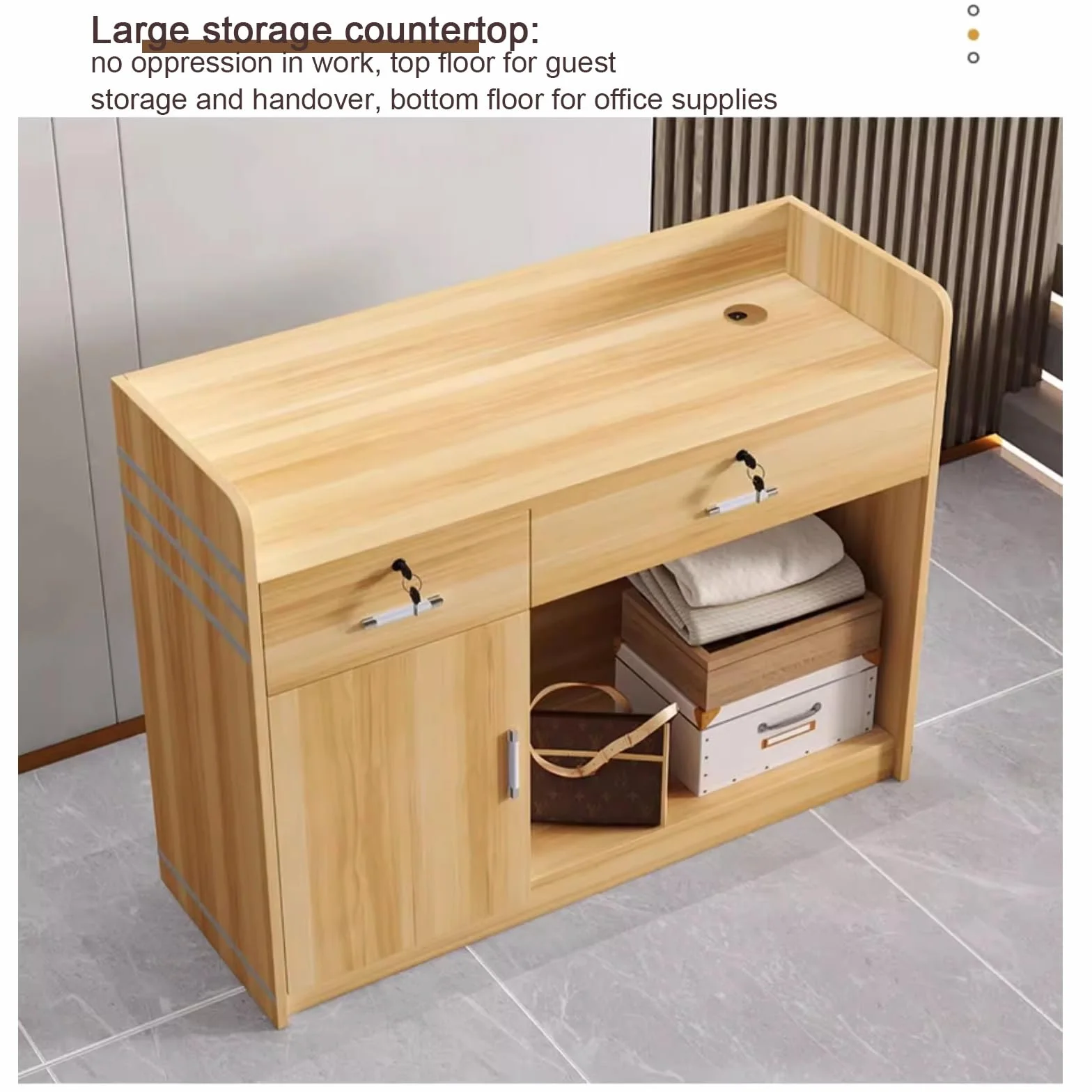 Reception Desk with Lockable Drawers, Cable Management Holes, Front Desk for Salon Office, 120cm