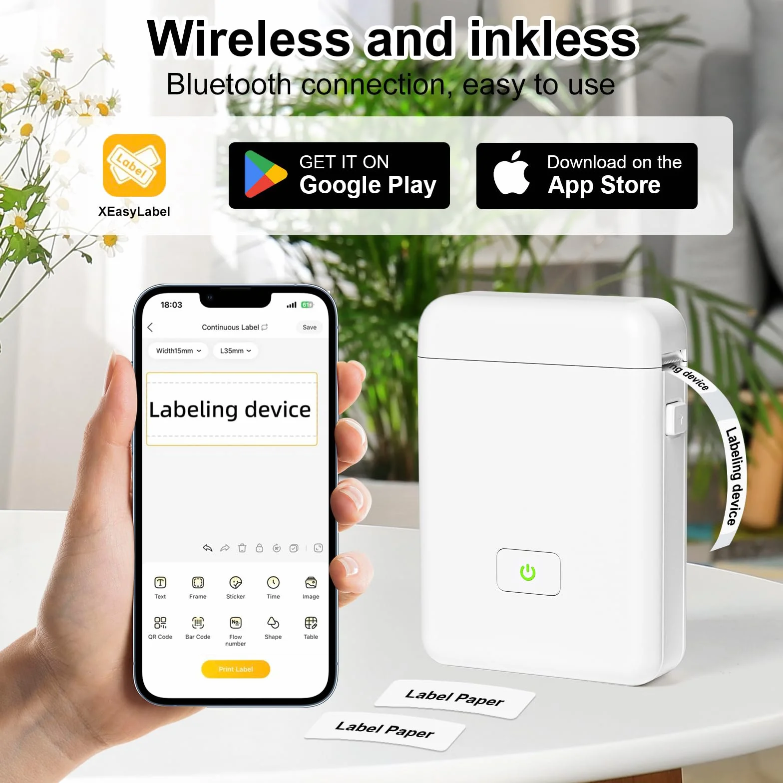 GuKKK Mini Drukarka Etykiet Bluetooth HP2 Samoprzylepna Przenośna
