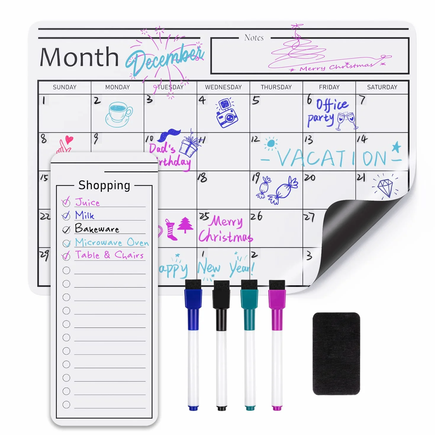 Amazon Basics – magnetyczna, suchościeralna folia do tablic, kalendarz, 30,5 x 43,2 cm, biała