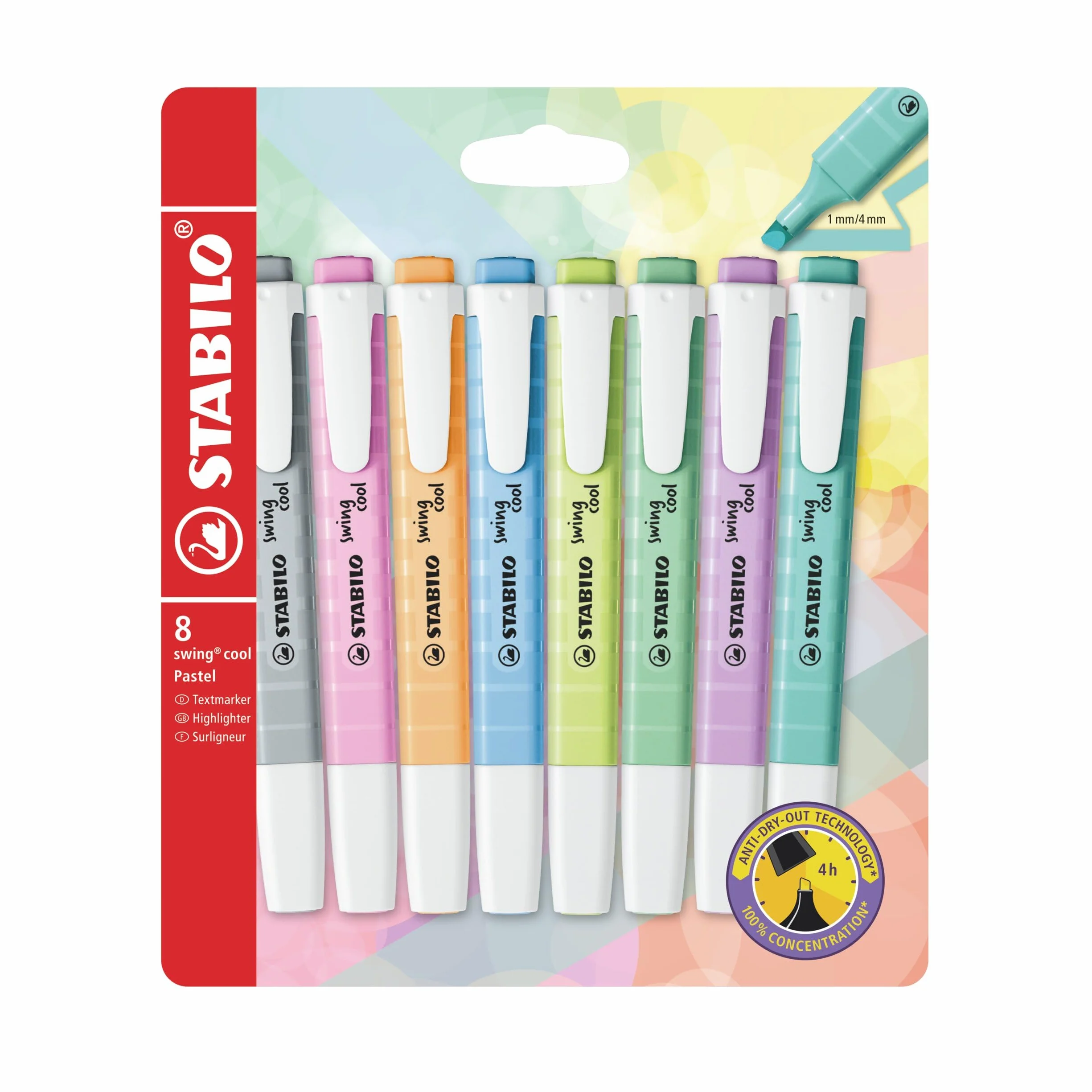 STABILO swing cool pastelowy zakreślacz do tekstu, 8 sztuk, 8 różnych kolorów