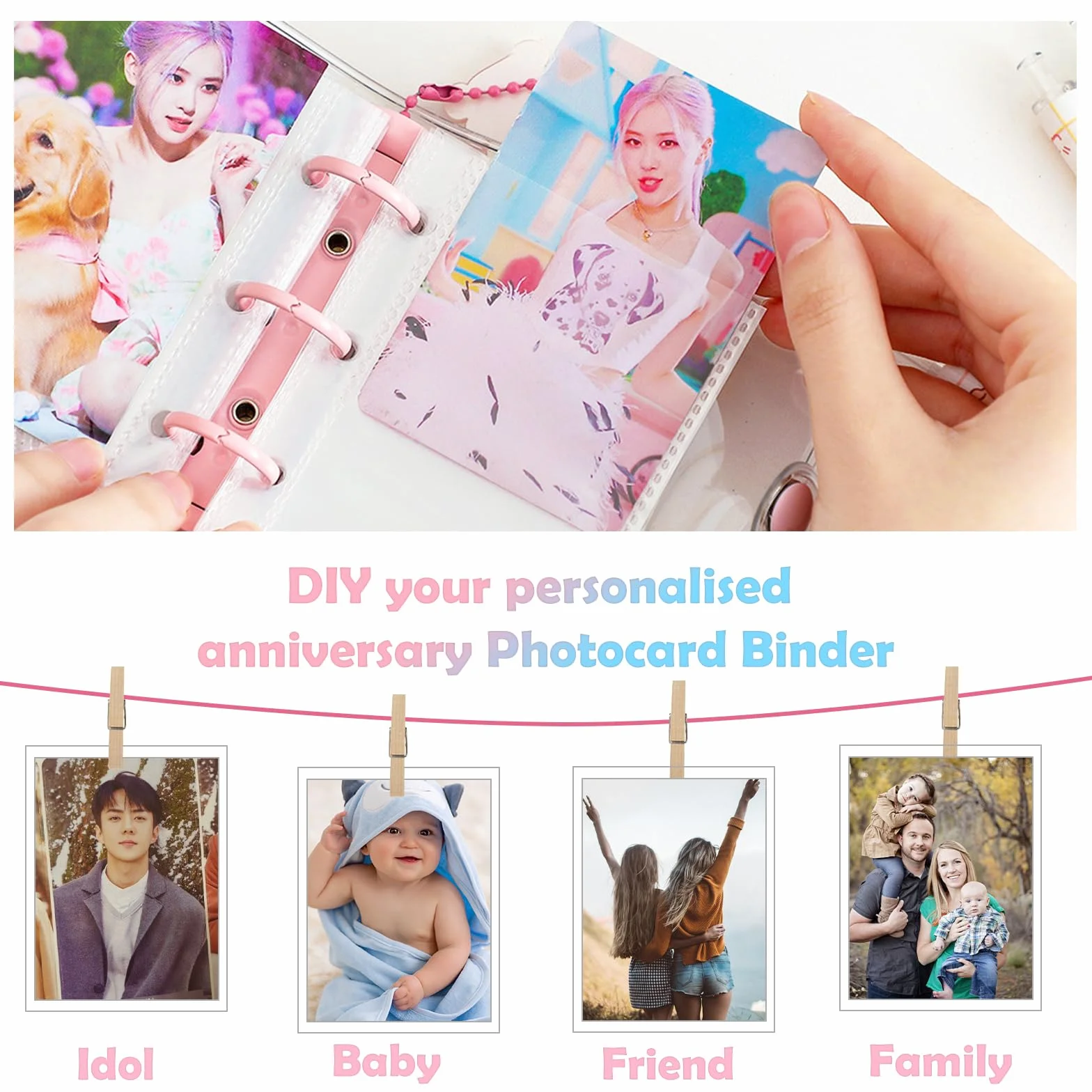 Kpop Photocard Binder album fotograficzny 10 rękawami 3 cale mini z brelokiem do kluczy