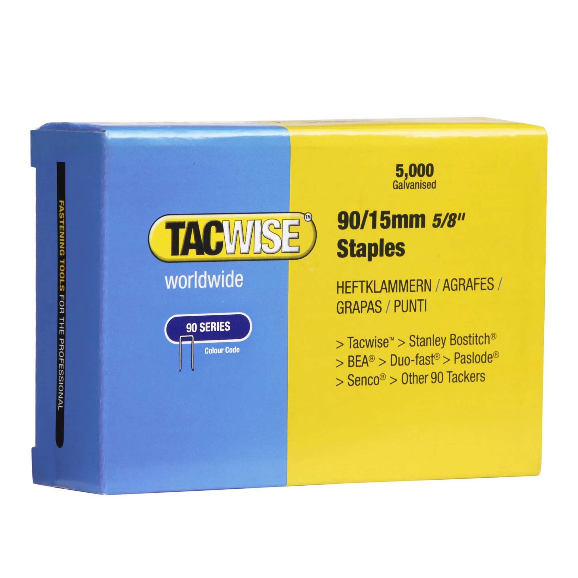 Tacwise 0306 Typ 90/15 mm ocynkowane wąskie zszywki koronowe, 5000 sztuk