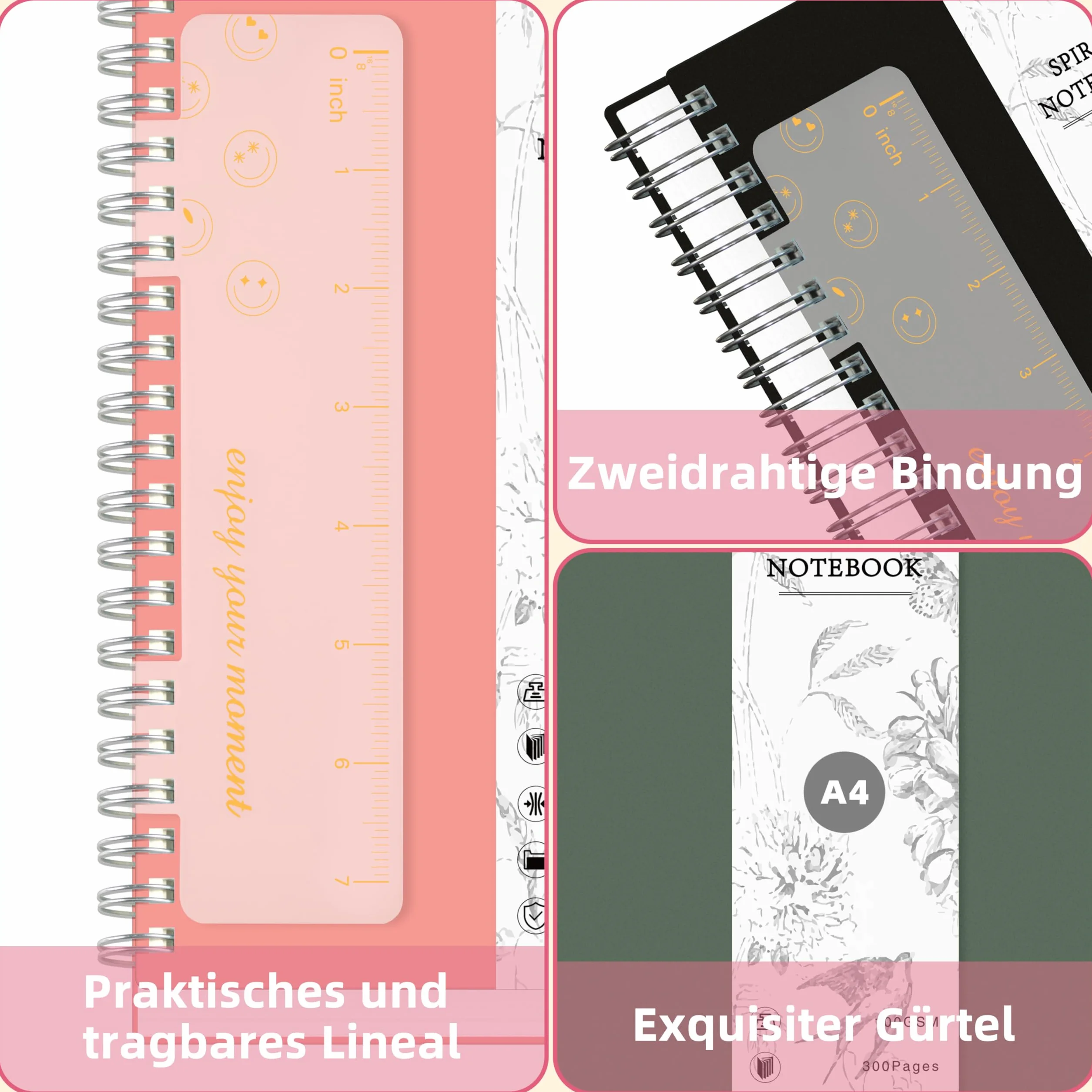 Notebook A5 kropkowane Bullet Dot Journal 300 stron 100 g/m² spiralna twarda okładka Zielony