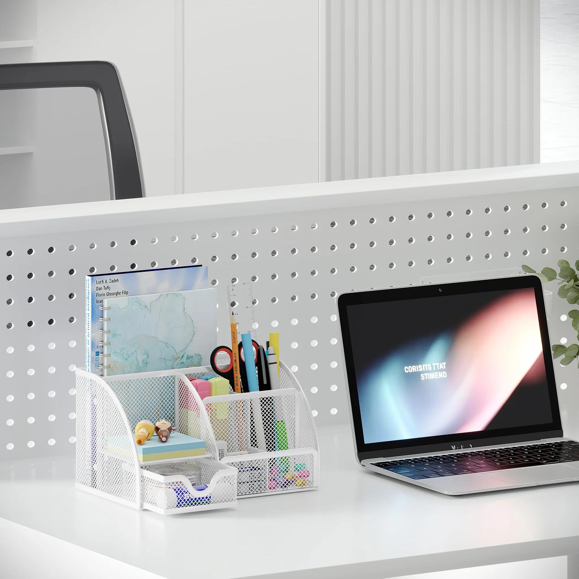 EasyPAG Organizer Biurko 7 Przedziały Metal Siatka,Uchwyt na Ołówki,Pojemnik na Długopisy,Organizer na Stół z Szuflada per Biuro & Domu,Biały