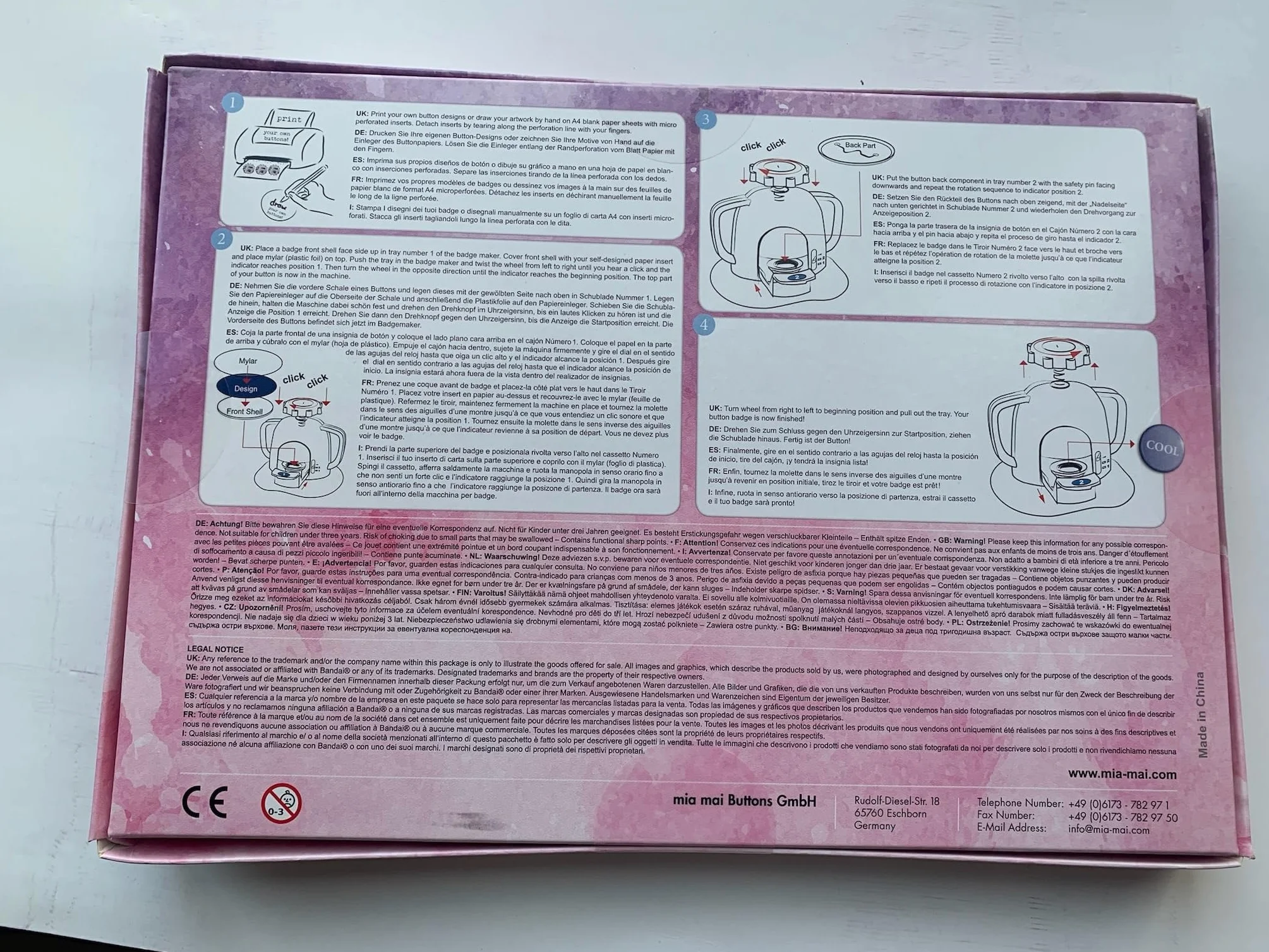 Badge-It kompatybilne opakowanie uzupełniające do maszyny do przypinek - zestaw guzików z pinami i papierem A4 (30 sztuk)
